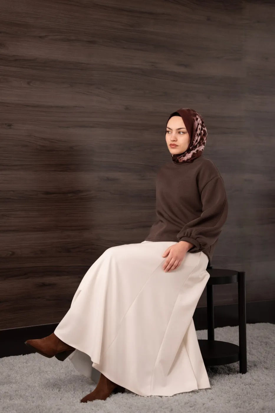 Bomber Kollu Basıc Sweatshirt Kahverengi