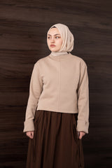 Manşetli Yırtmaç Detaylı Sweatshirt BEJ