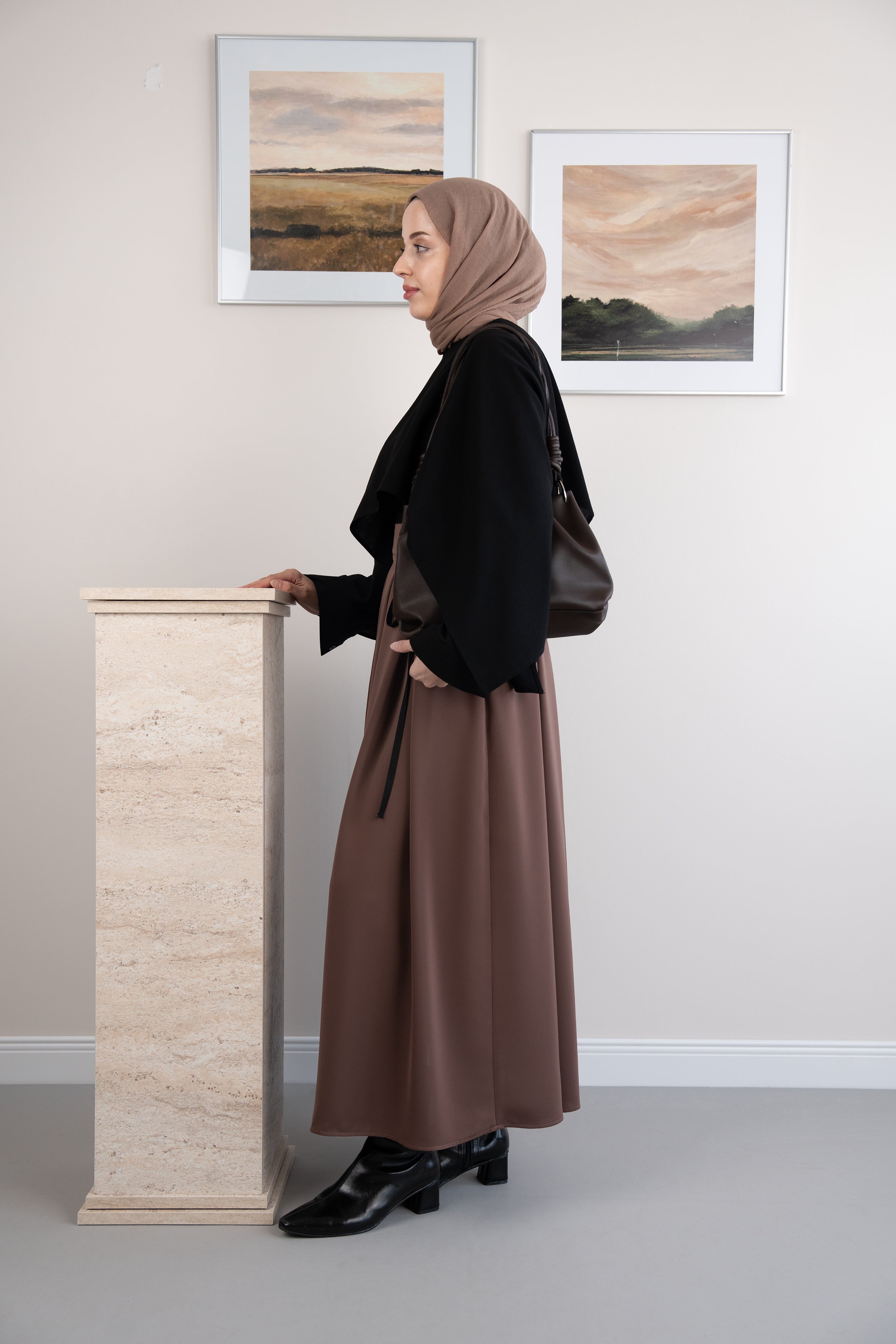 Geniş Pileli Etek Sütlü Kahve