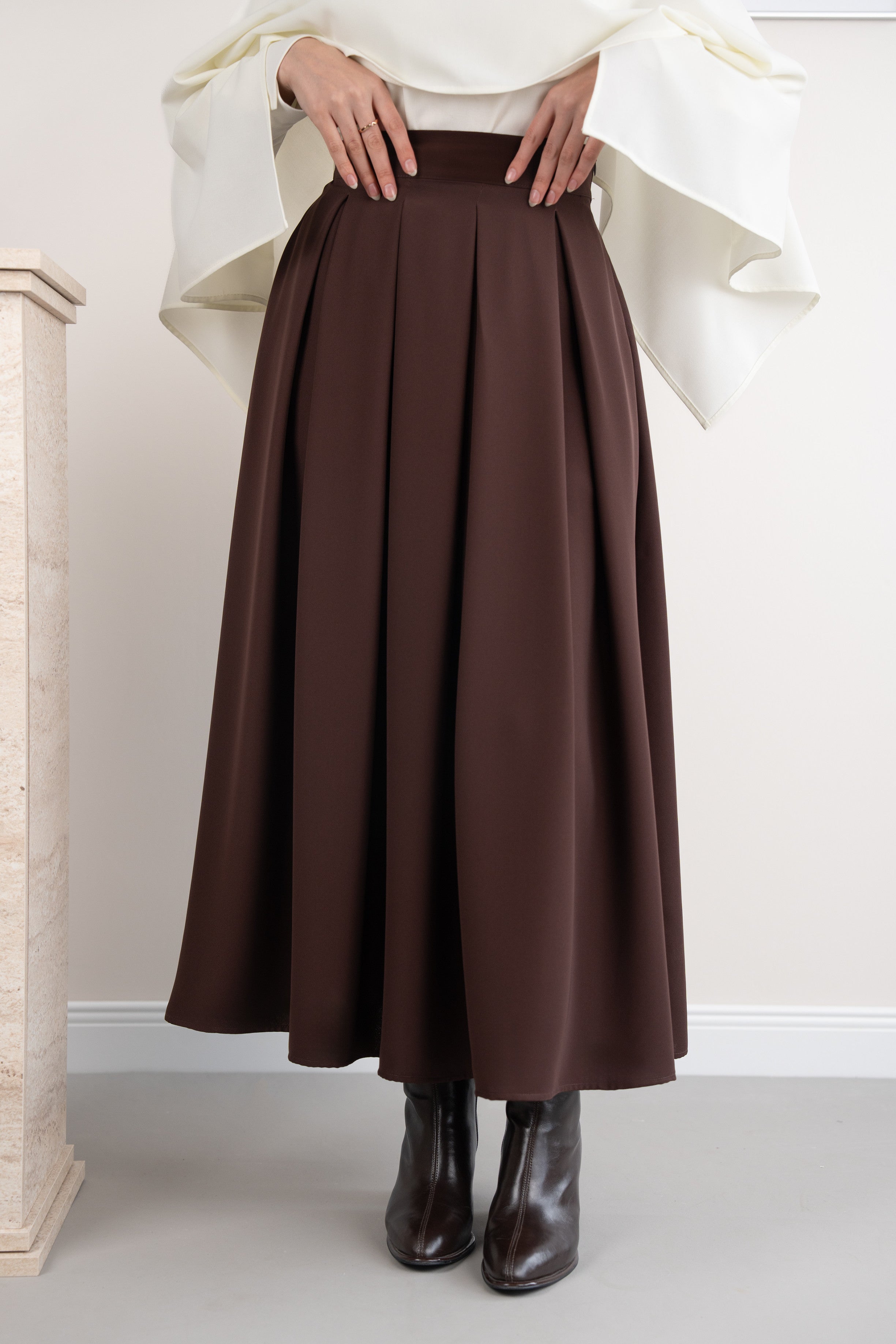 Geniş Pileli Etek KAHVERENGİ