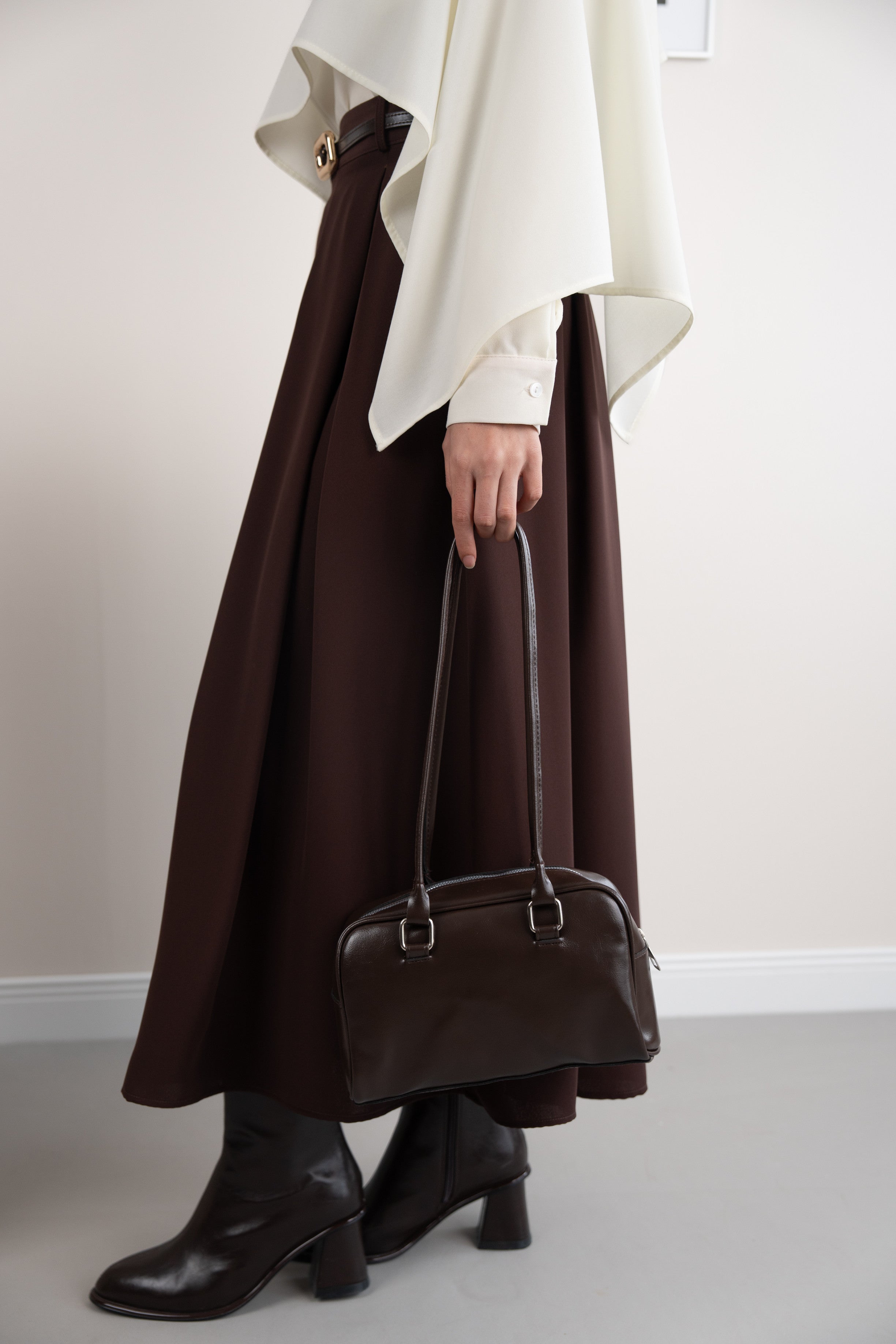 Geniş Pileli Etek KAHVERENGİ