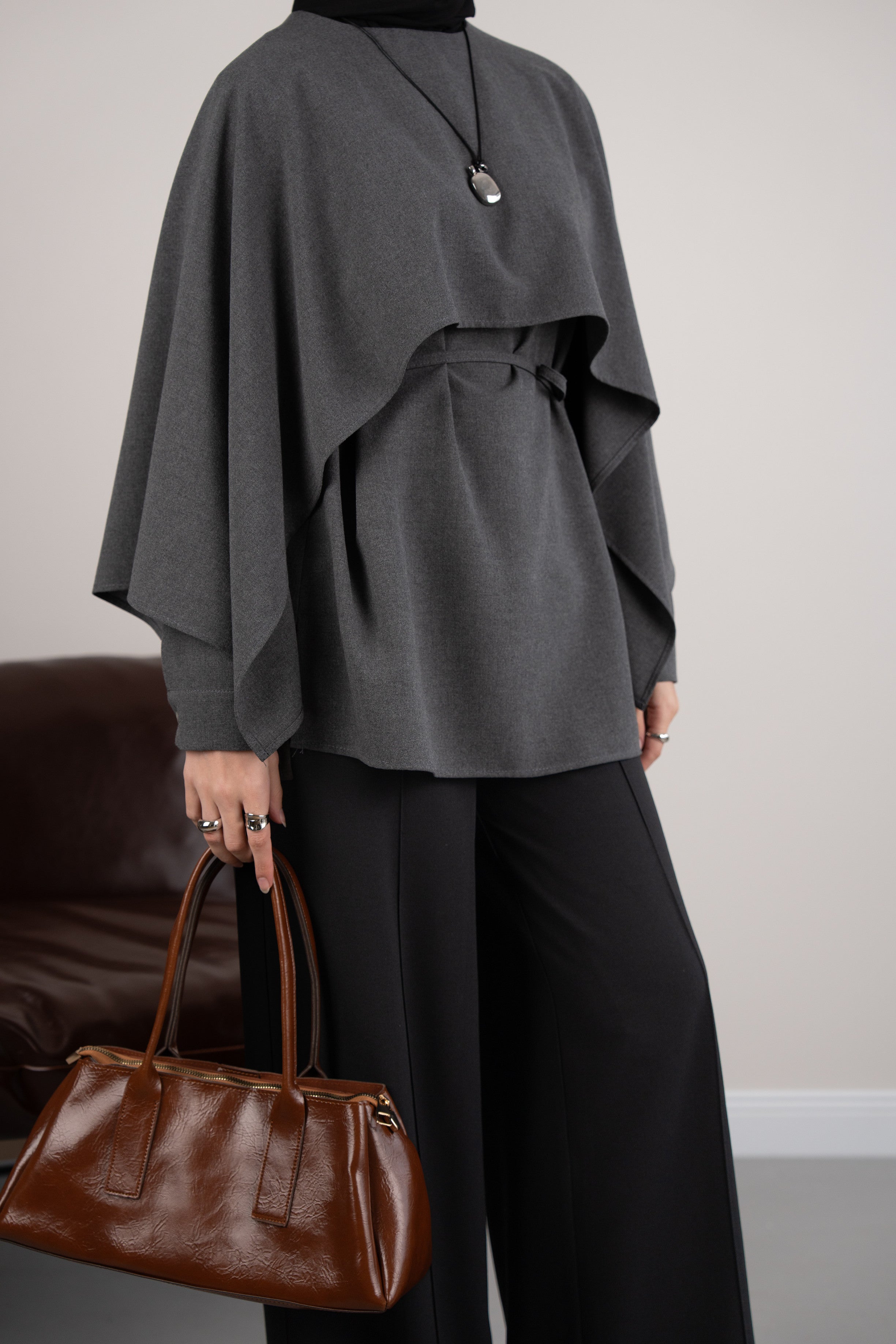 Pelerinli Tunik ANTRASİT