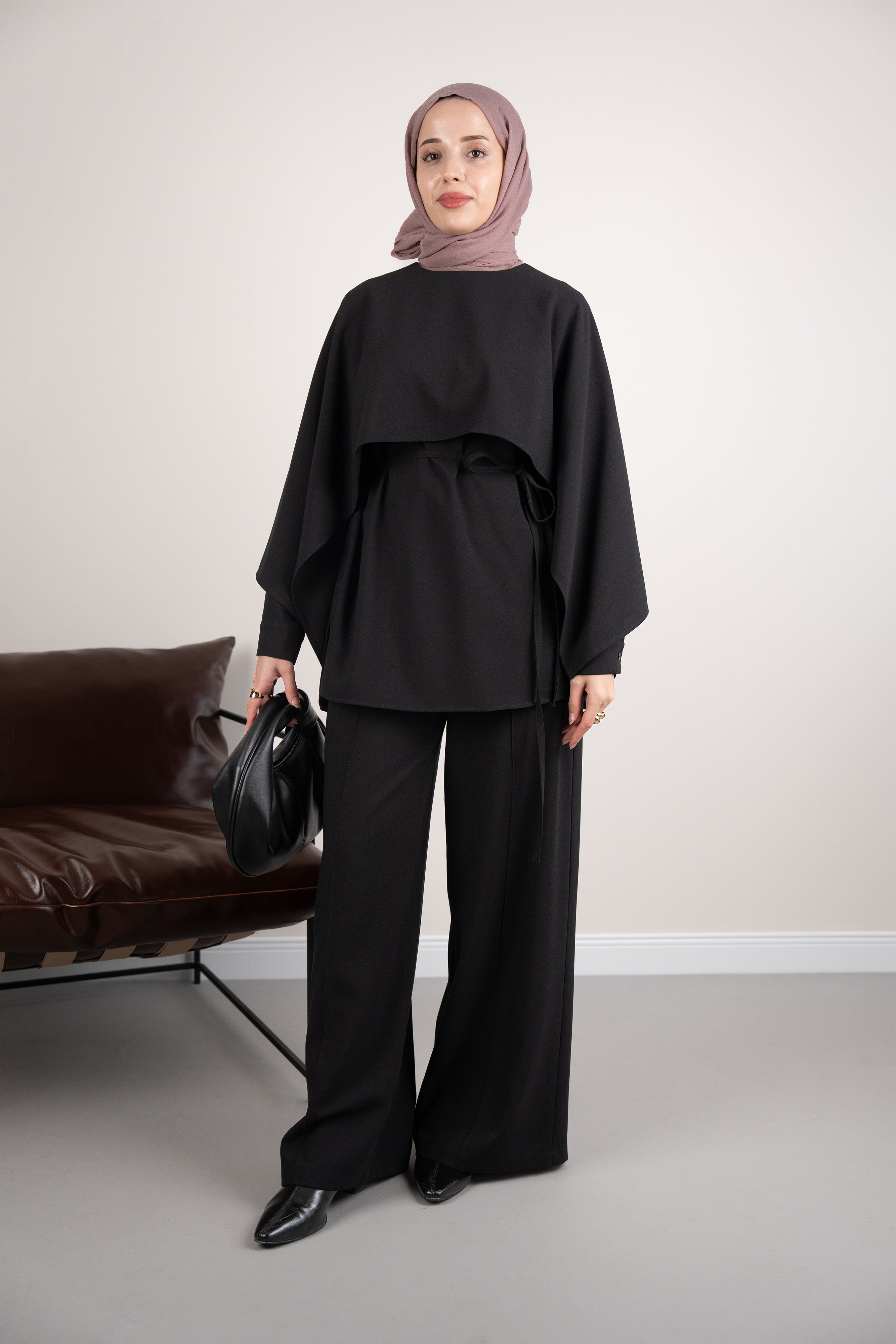 Pelerinli Tunik SİYAH