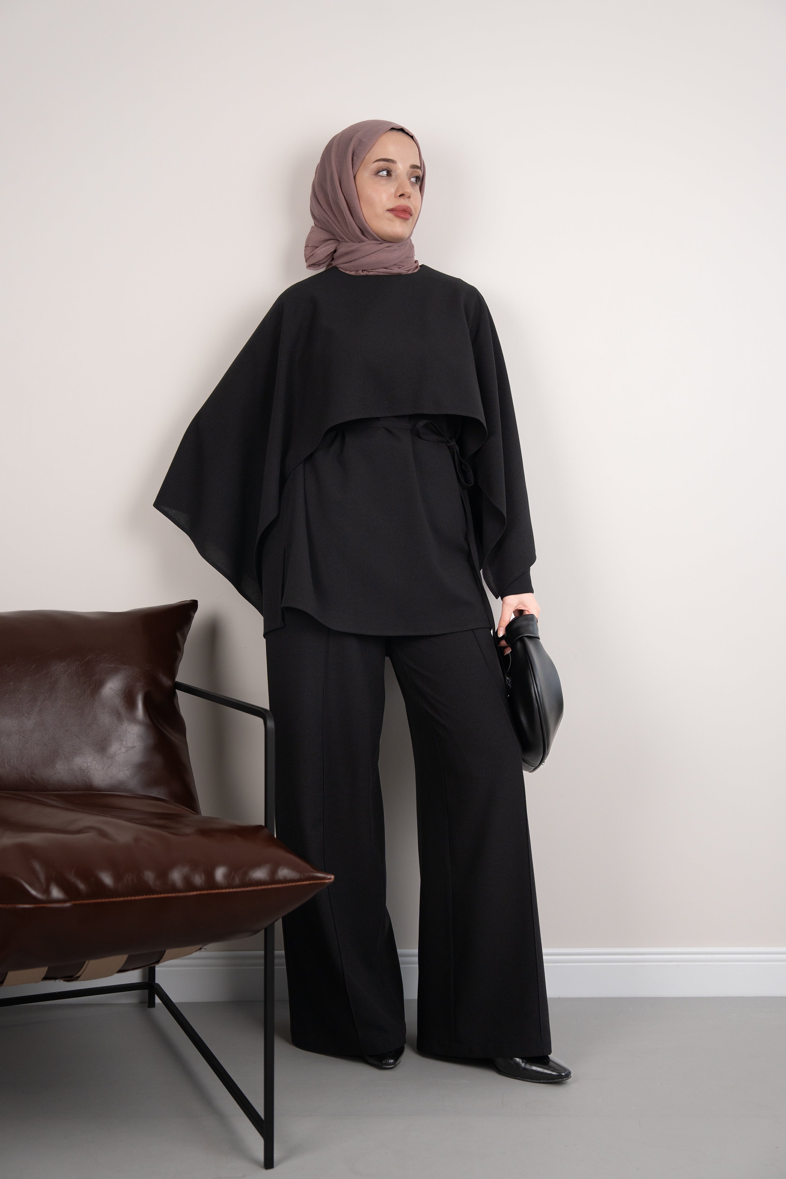 Pelerinli Tunik SİYAH