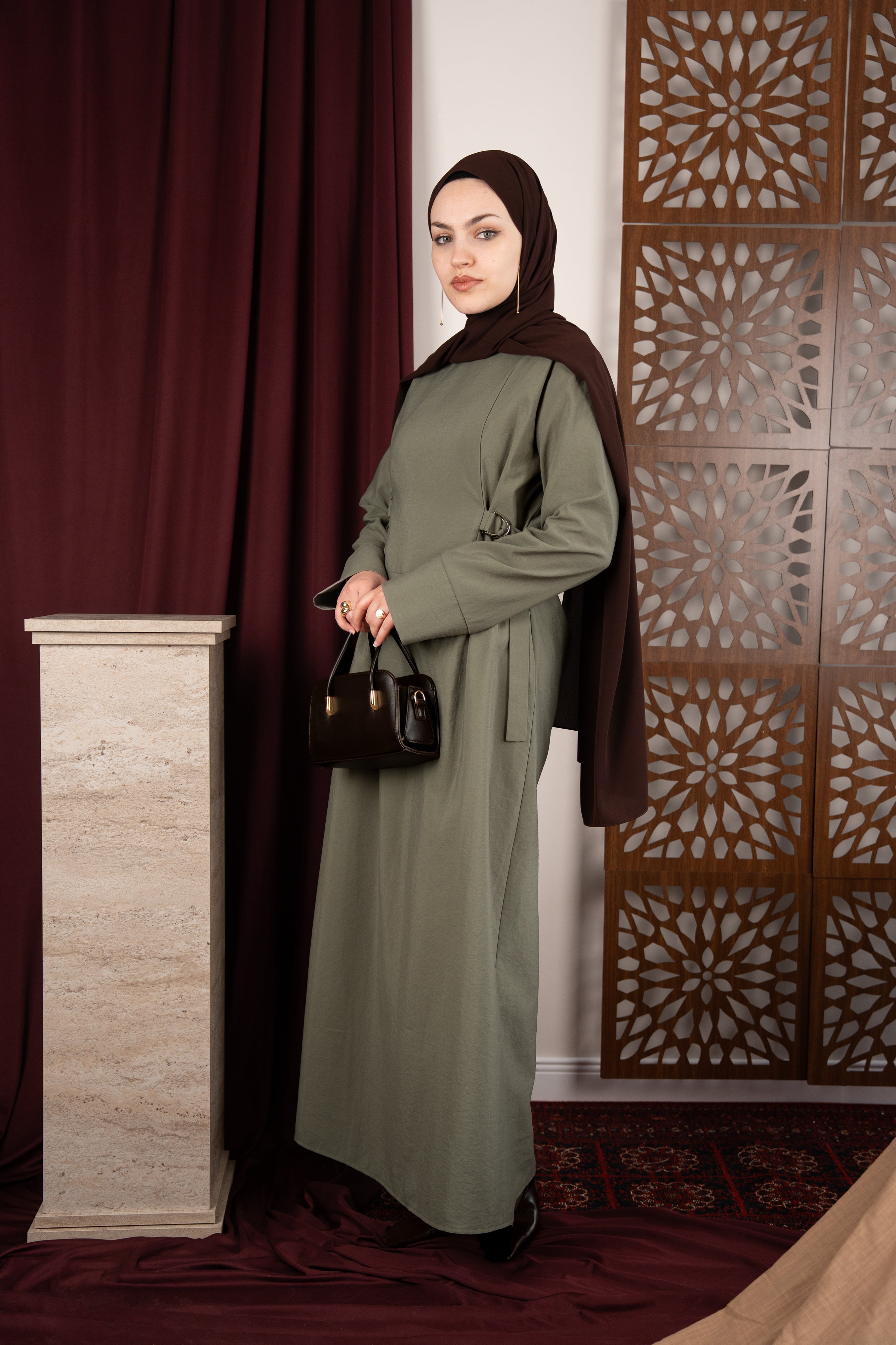 D Tokalı Elbise YEŞİL