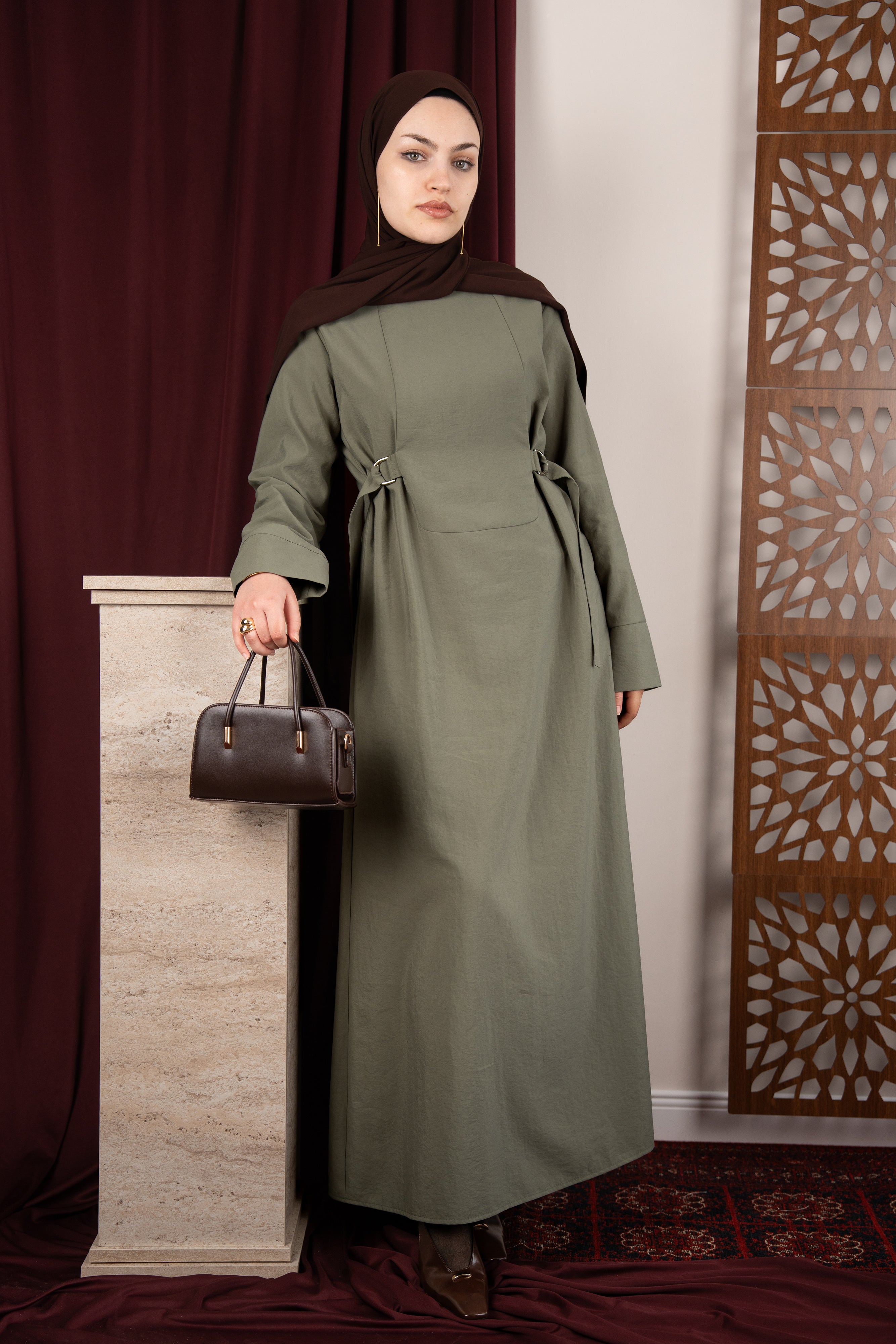 D Tokalı Elbise YEŞİL