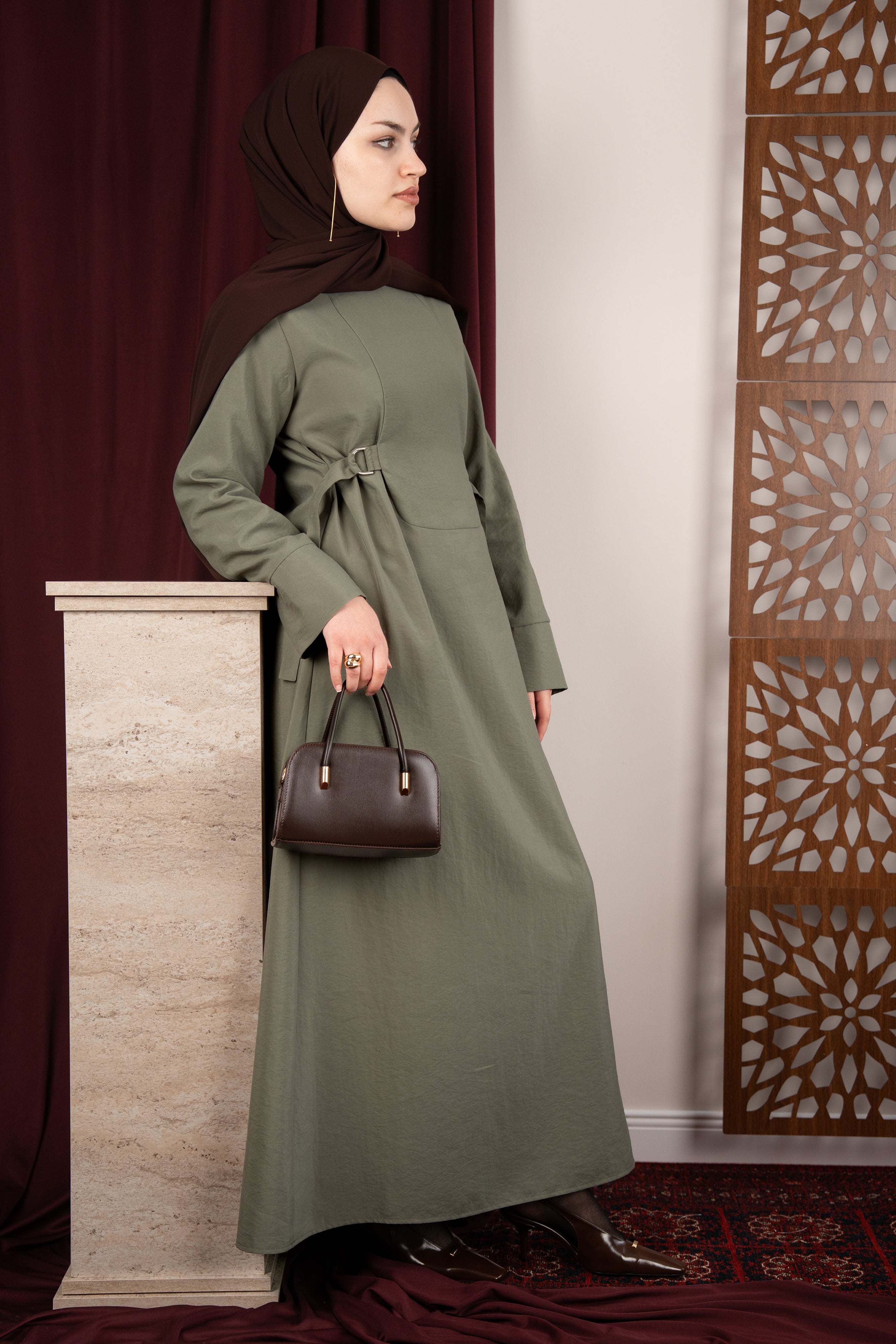 D Tokalı Elbise YEŞİL