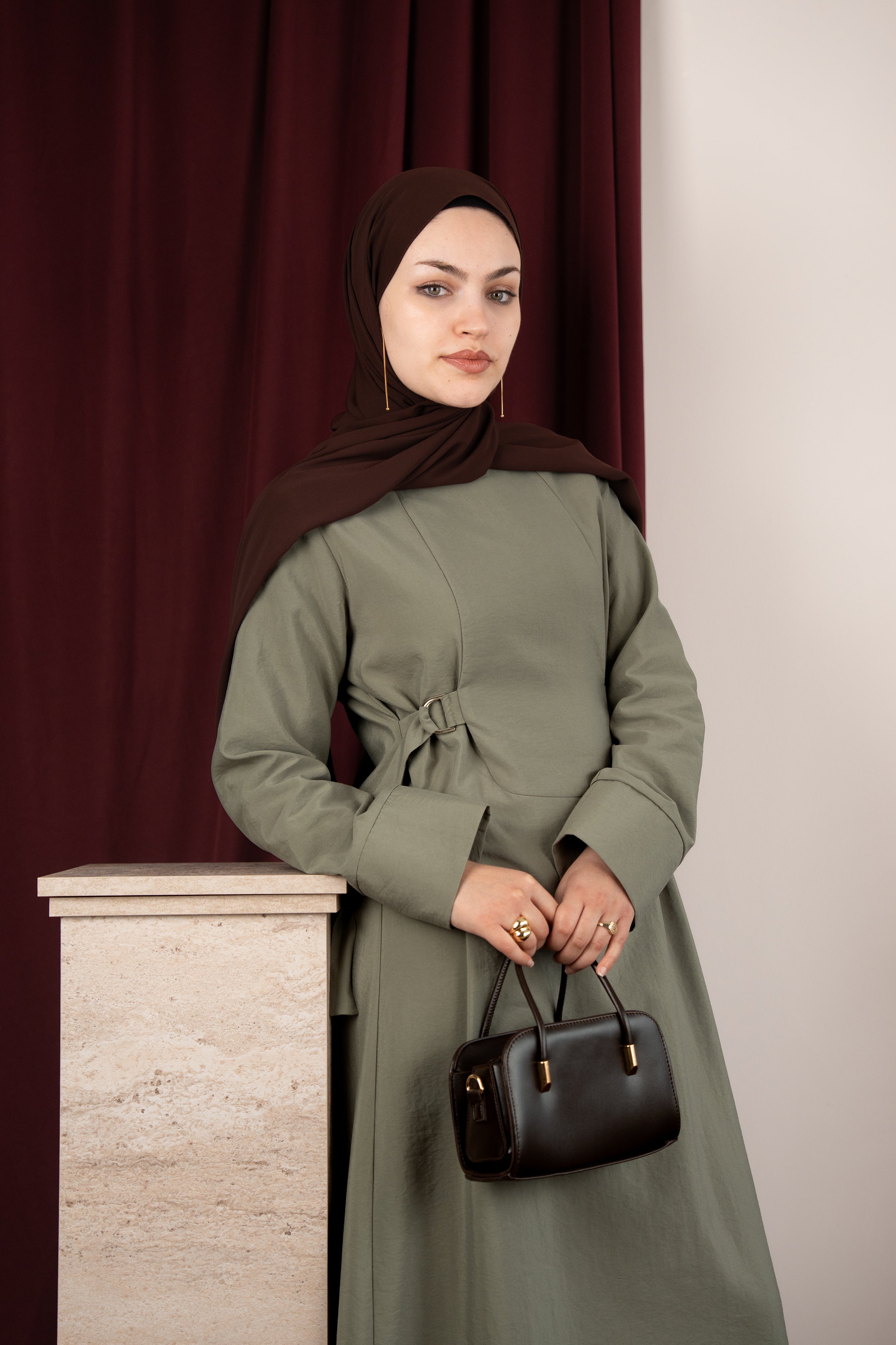 D Tokalı Elbise YEŞİL