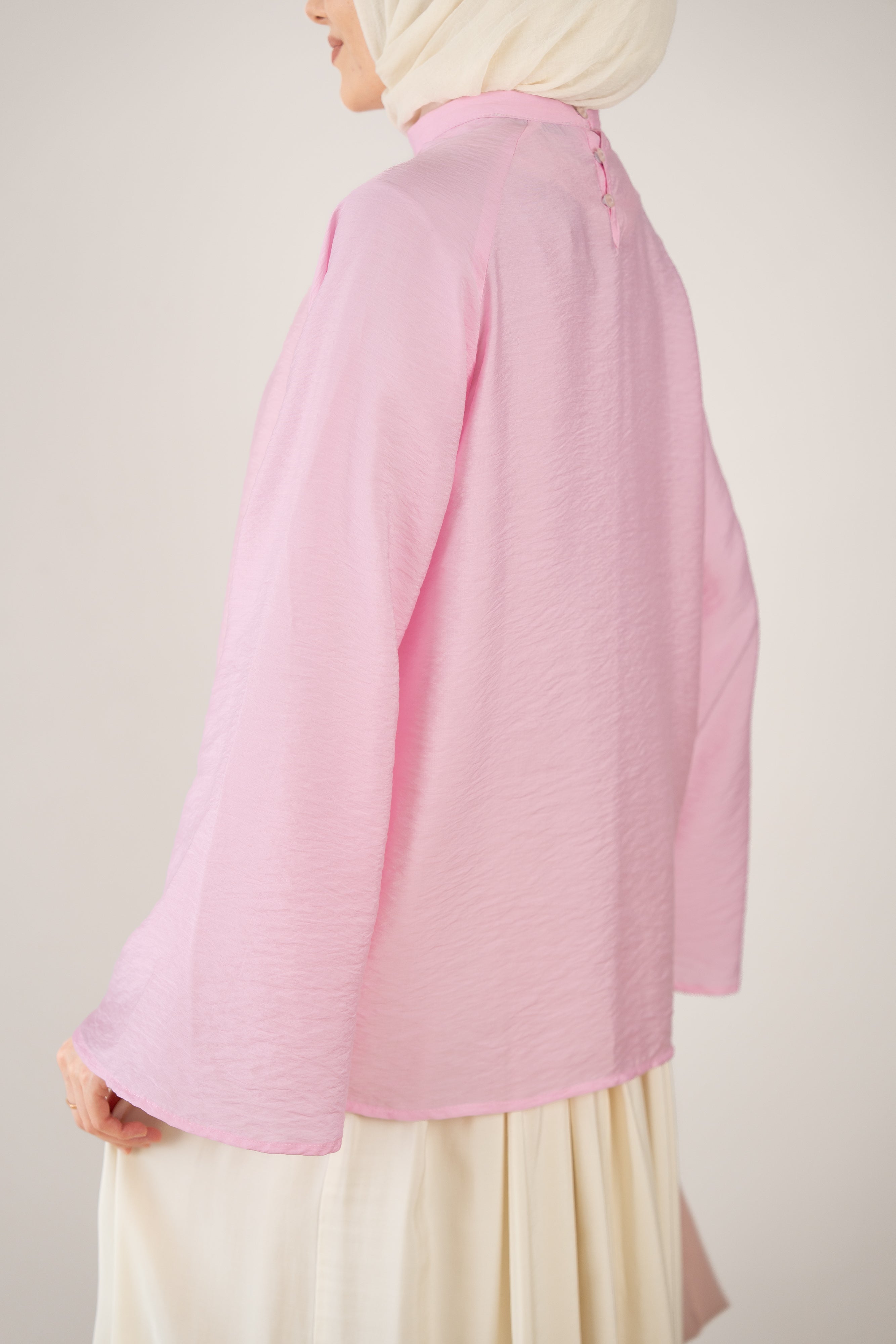 Helen Hakim Yaka Dökümlü Bluz PEMBE