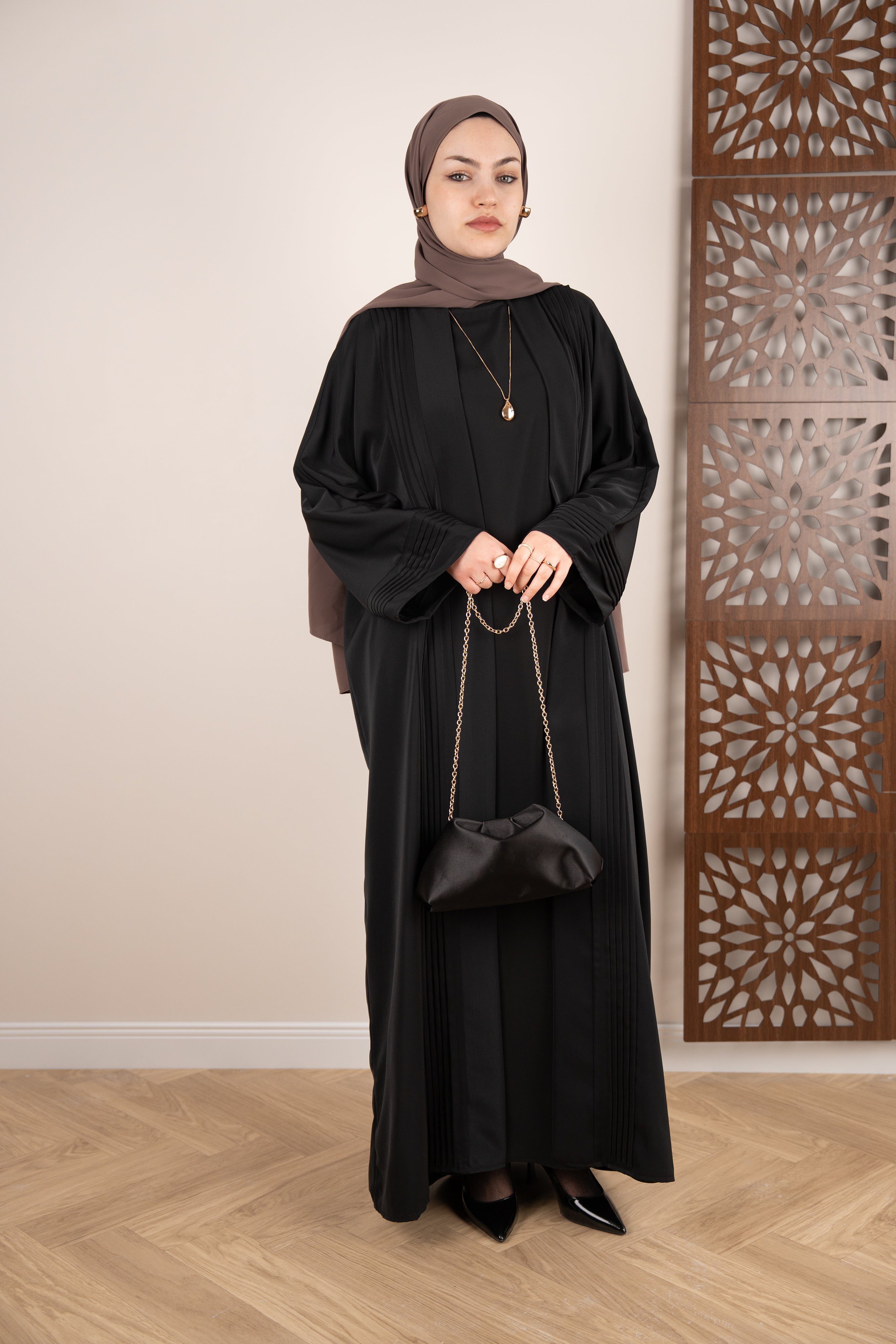 Nervürlü Abaya SİYAH