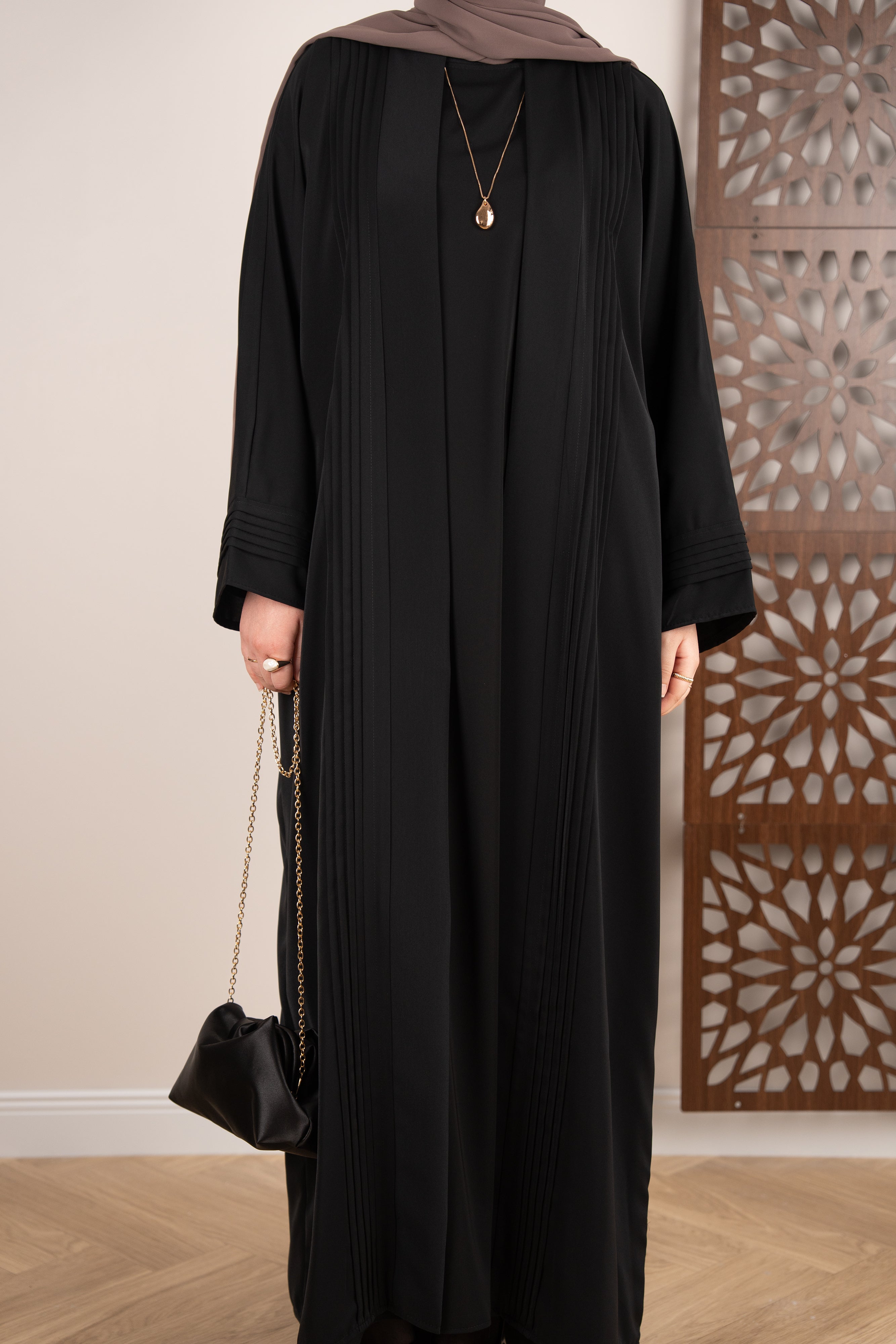 Nervürlü Abaya SİYAH