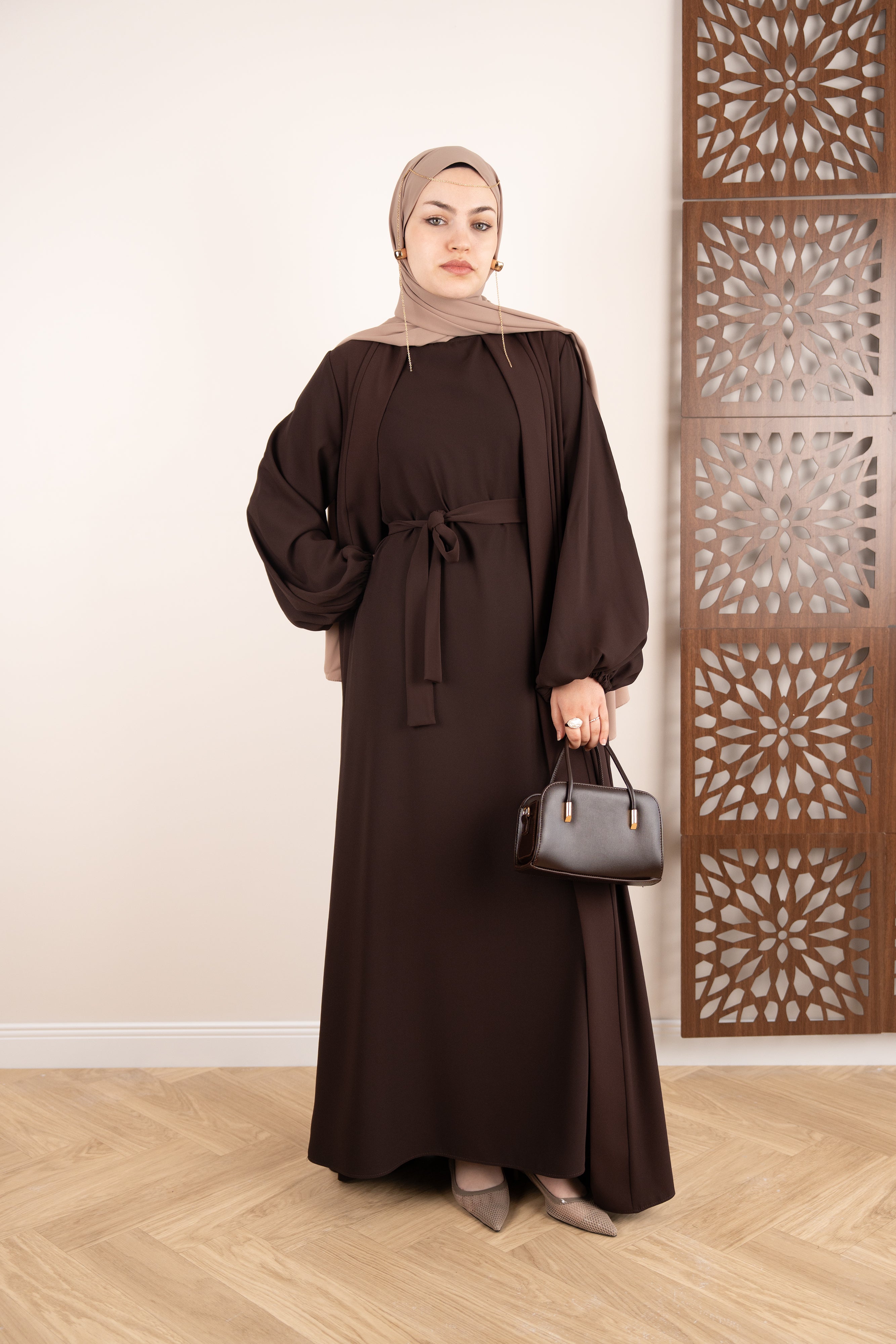 Luxury Abaya Takım KAHVERENGİ