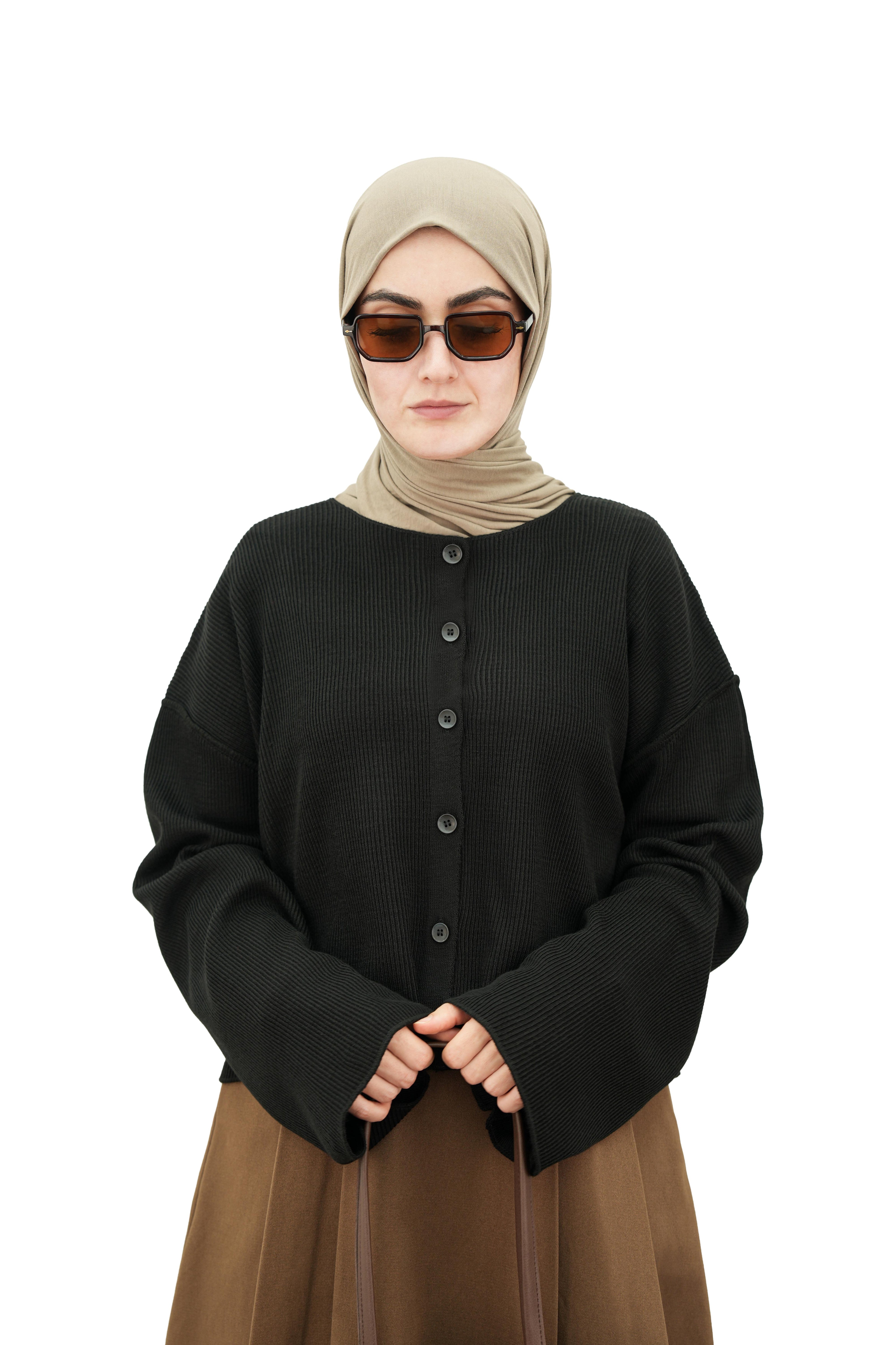 Düğmeli Basıc Hırka Siyah