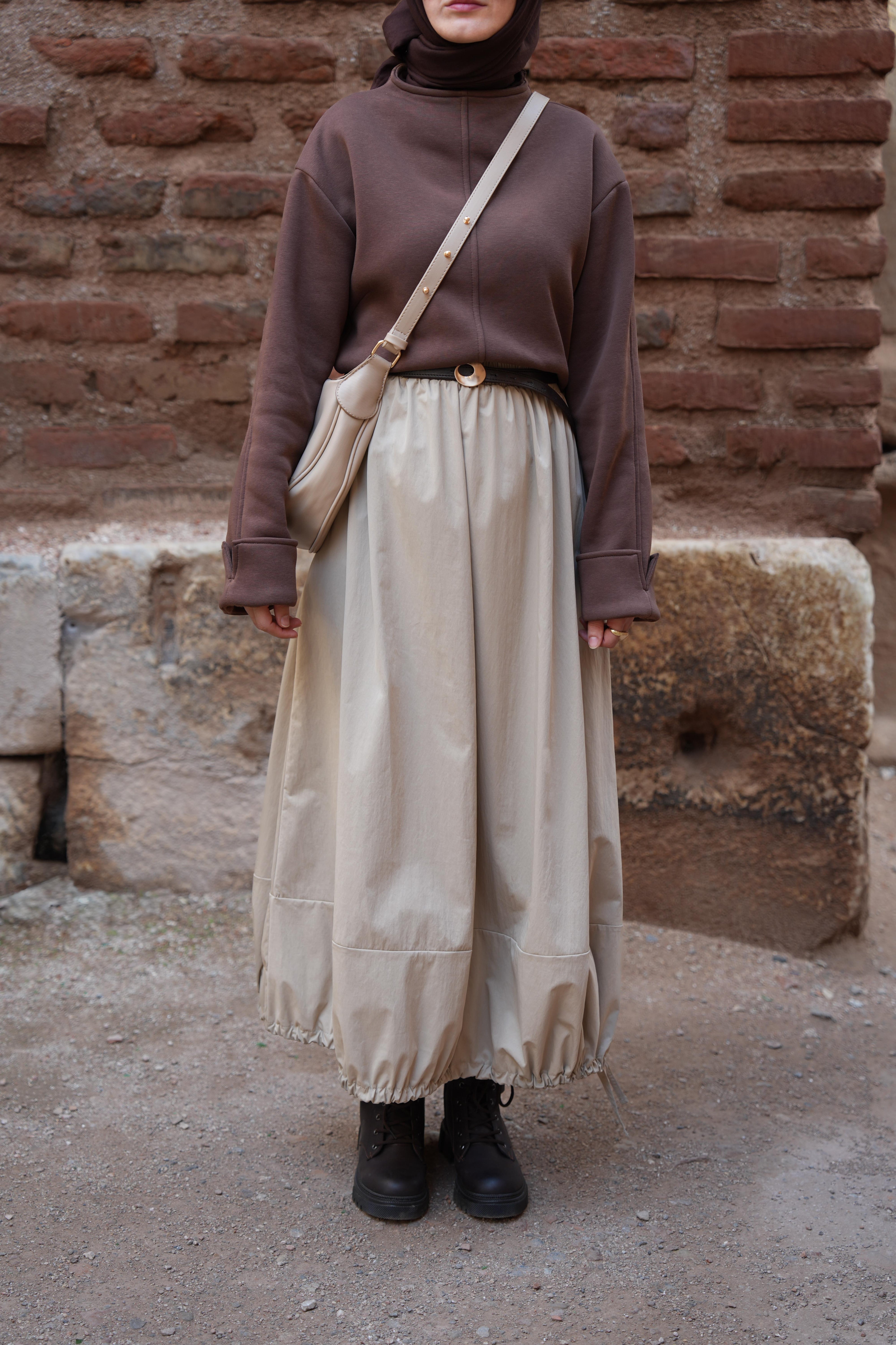 Etek Ucu Tünelli Etek Bej