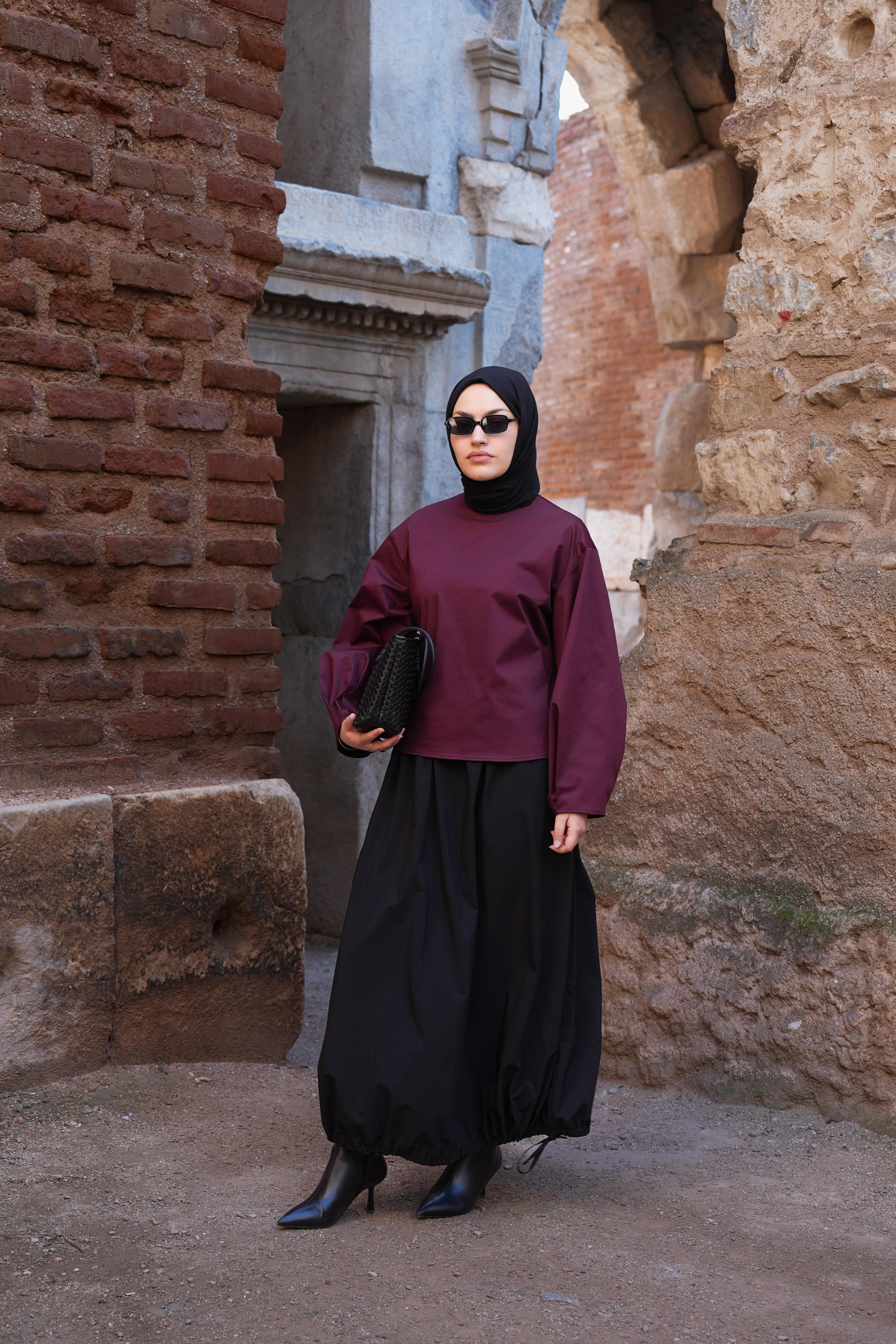 Etek Ucu Tünelli Paraşüt Etek Siyah