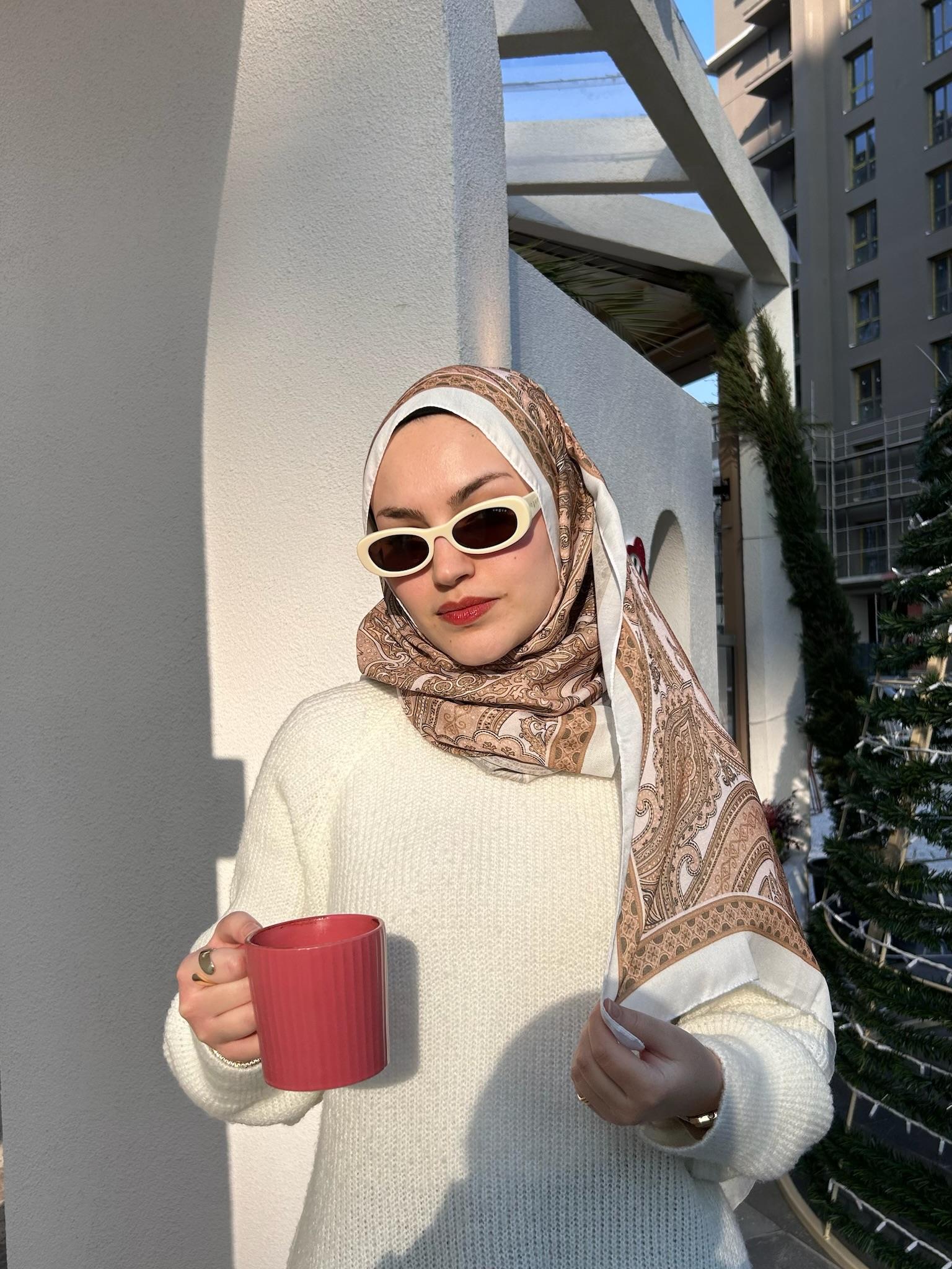 Etnik Desenli Şal EKRU