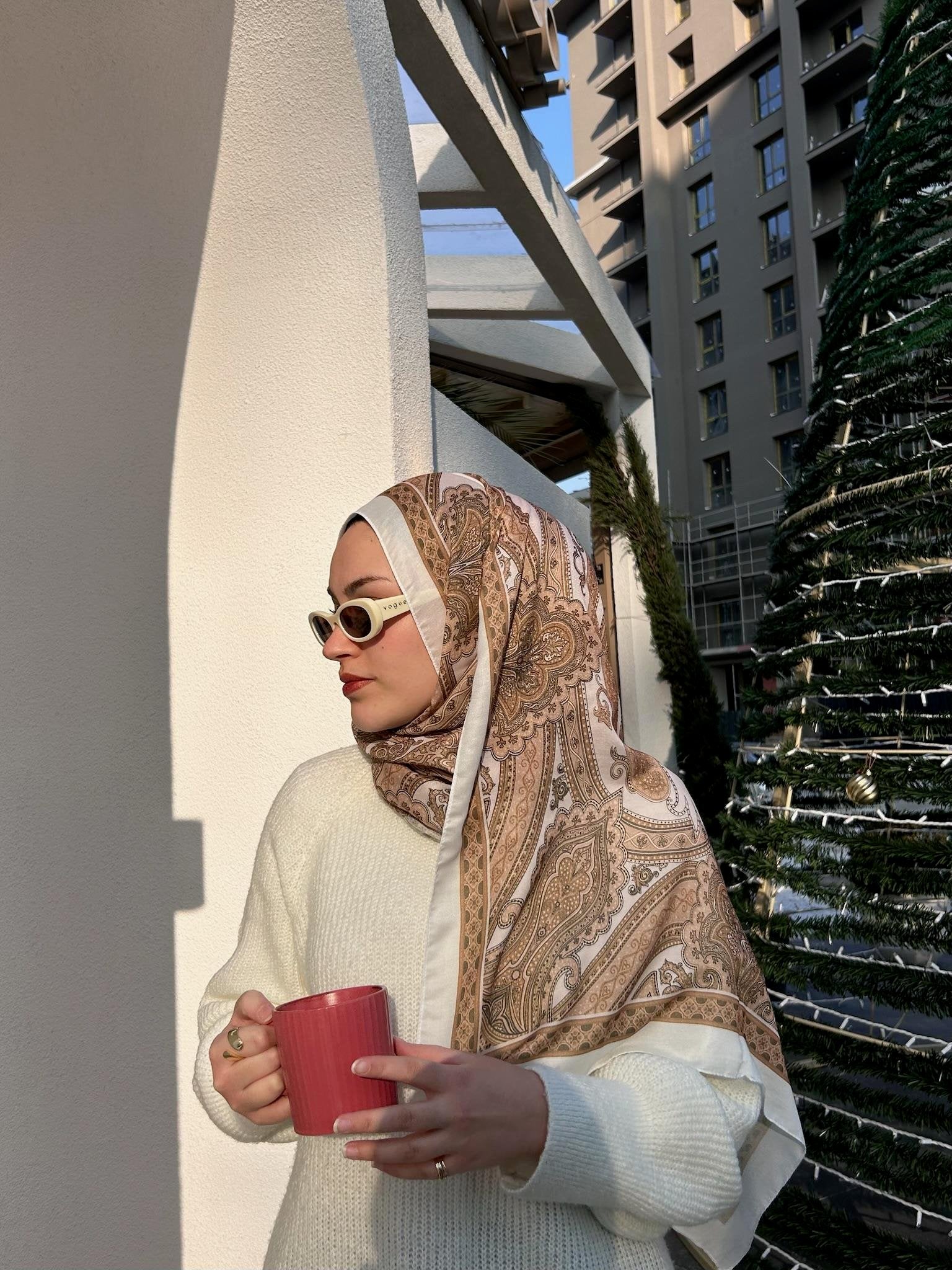 Etnik Desenli Şal Ekru