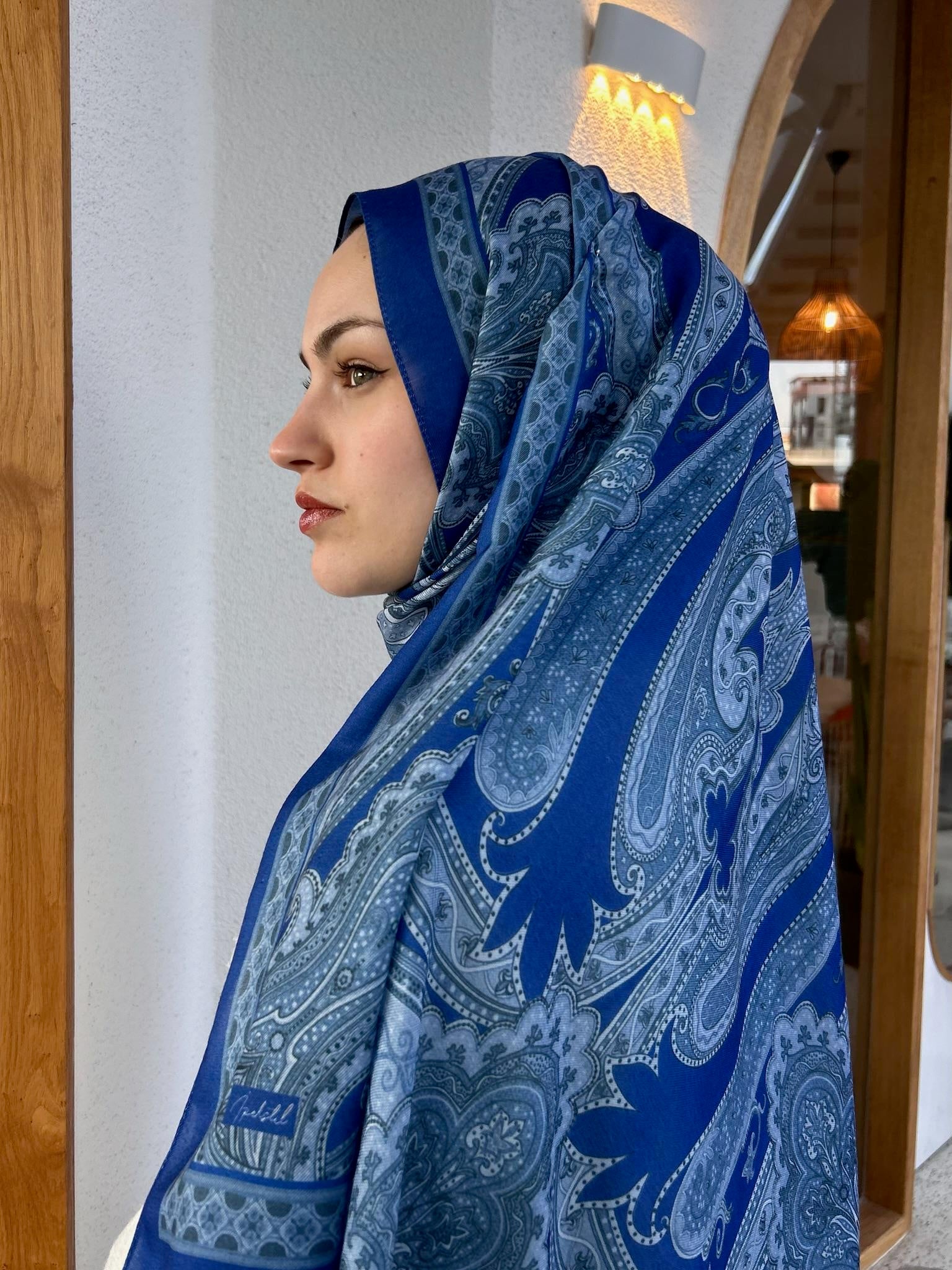 Etnik Desenli Şal Mavi