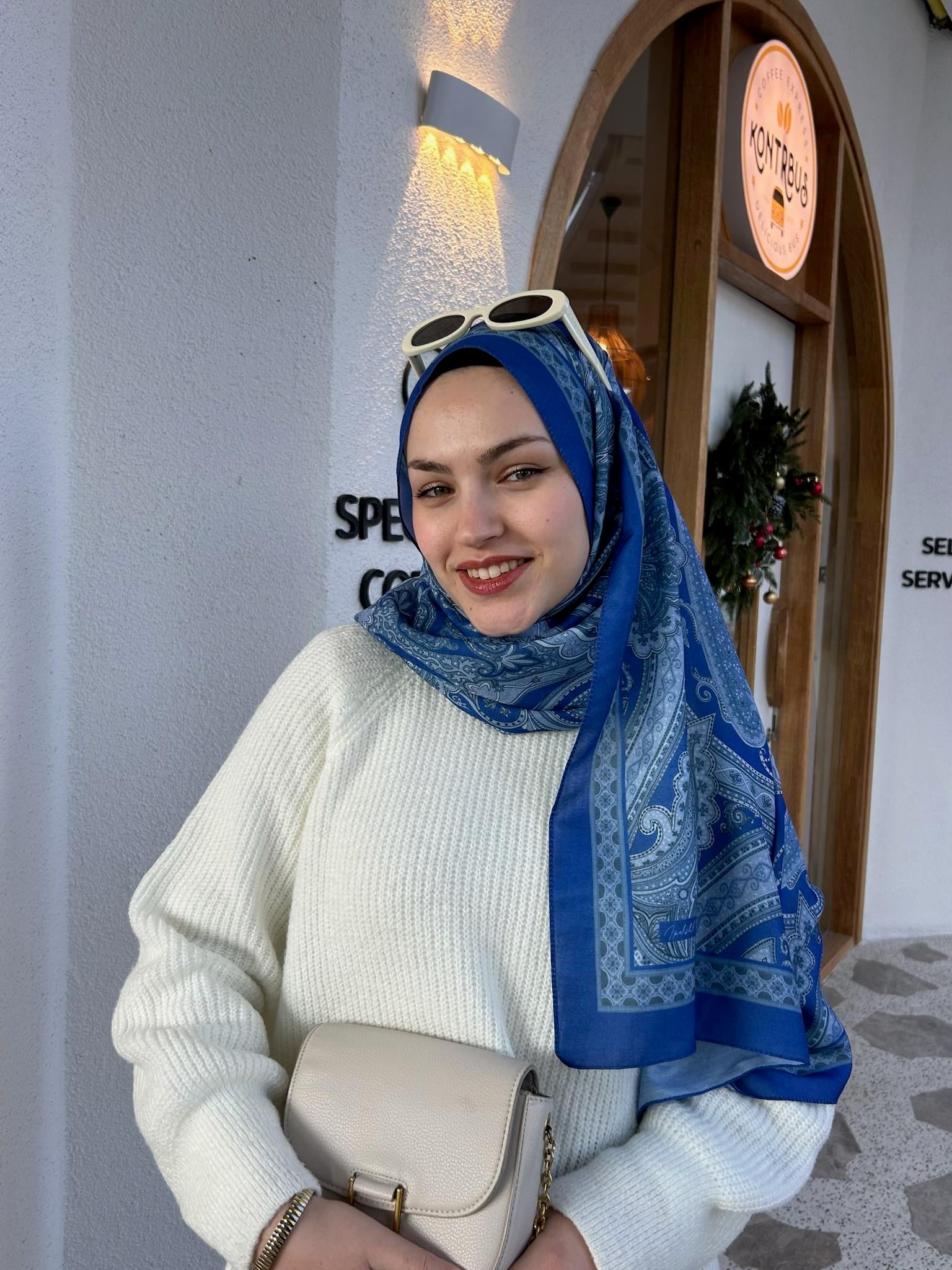 Etnik Desenli Şal Mavi