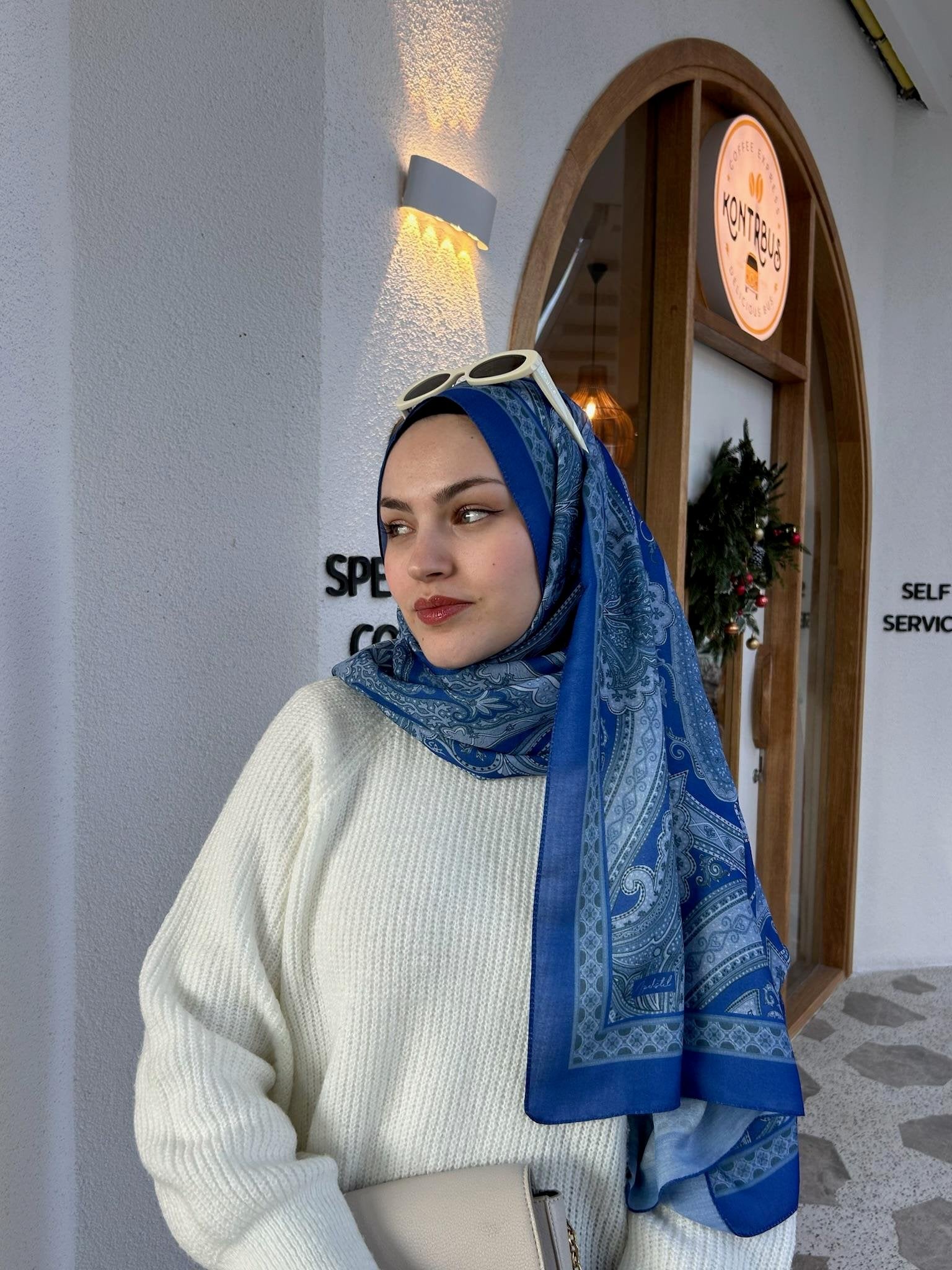 Etnik Desenli Şal Mavi