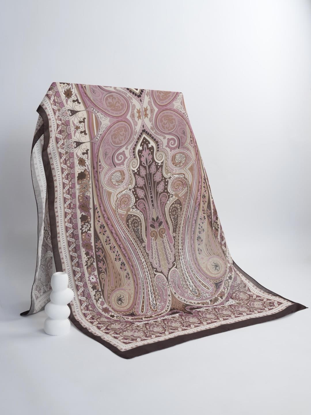 Etnik Noura Desen Şal KAHVERENGİ