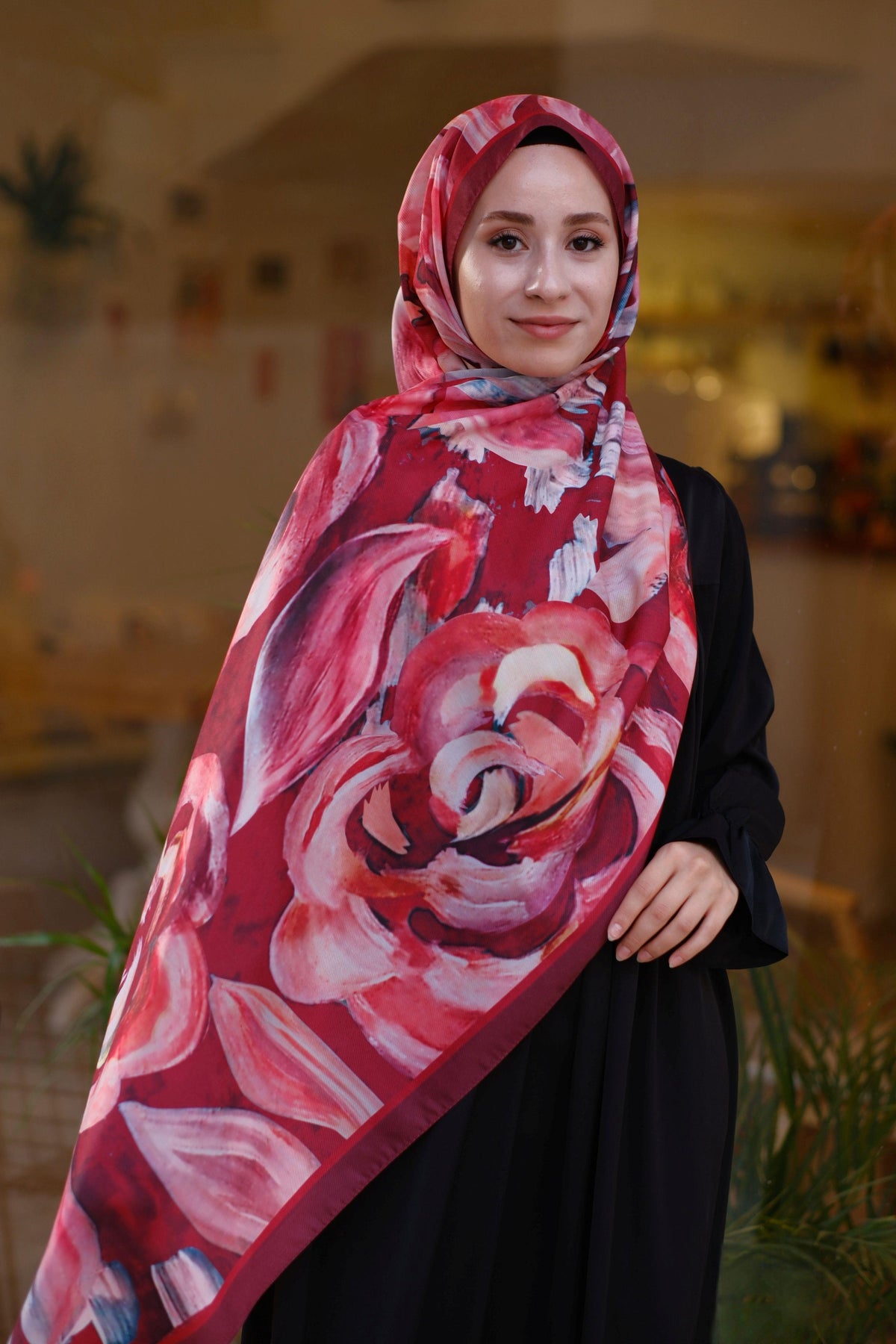 Gül Desenli Şal BORDO