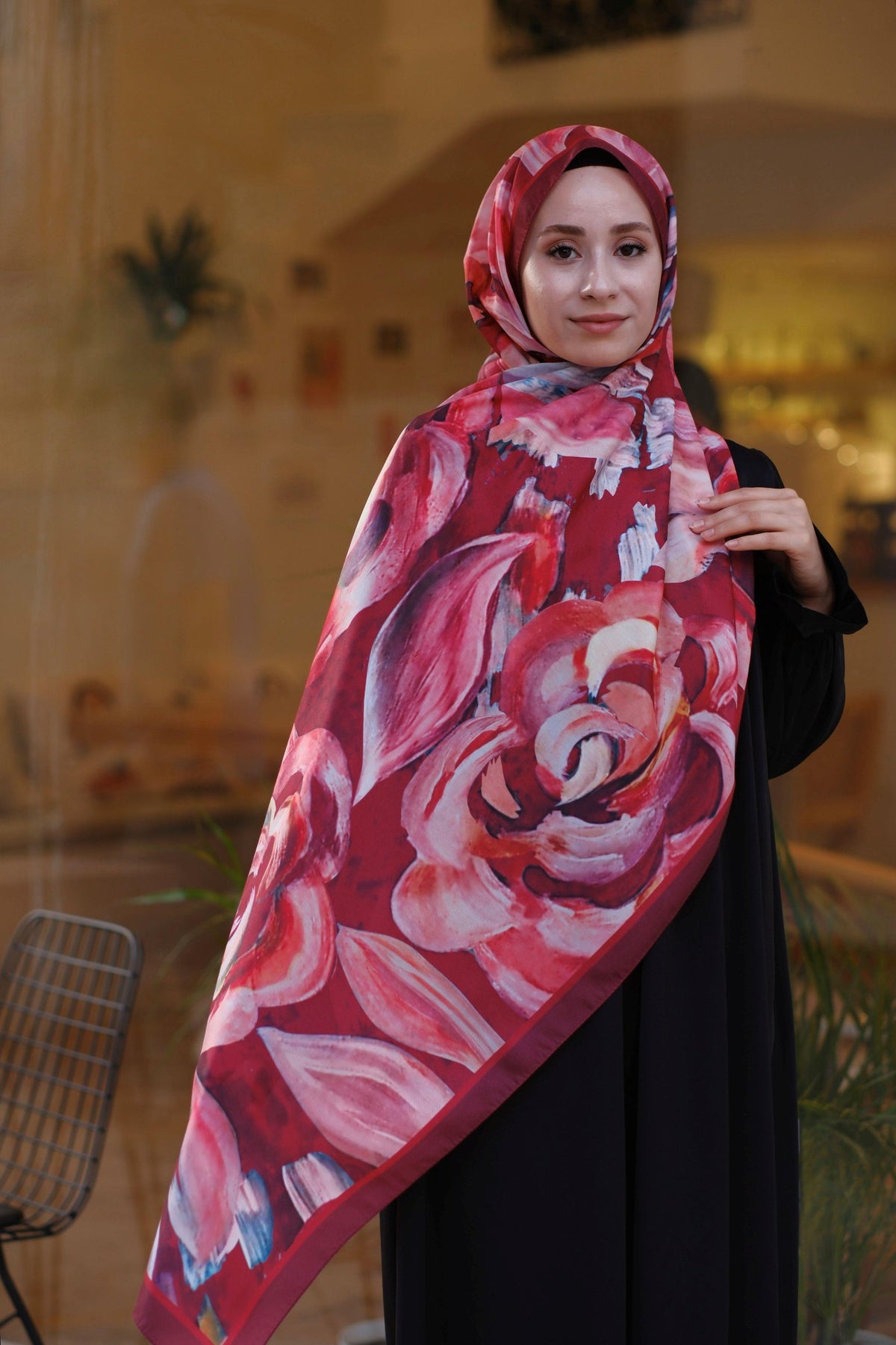 Gül Desenli Şal BORDO