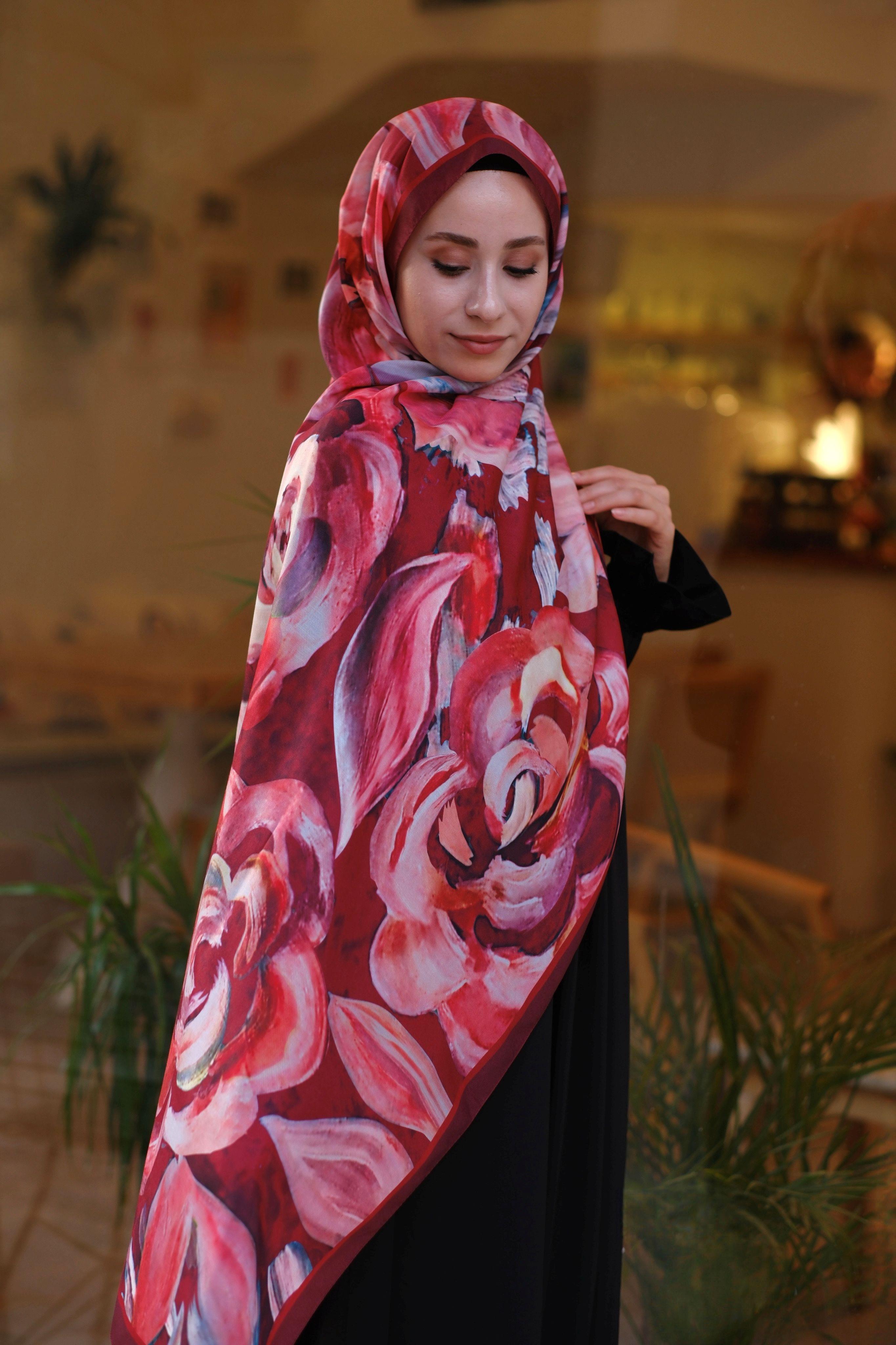 Gül Desenli Şal BORDO