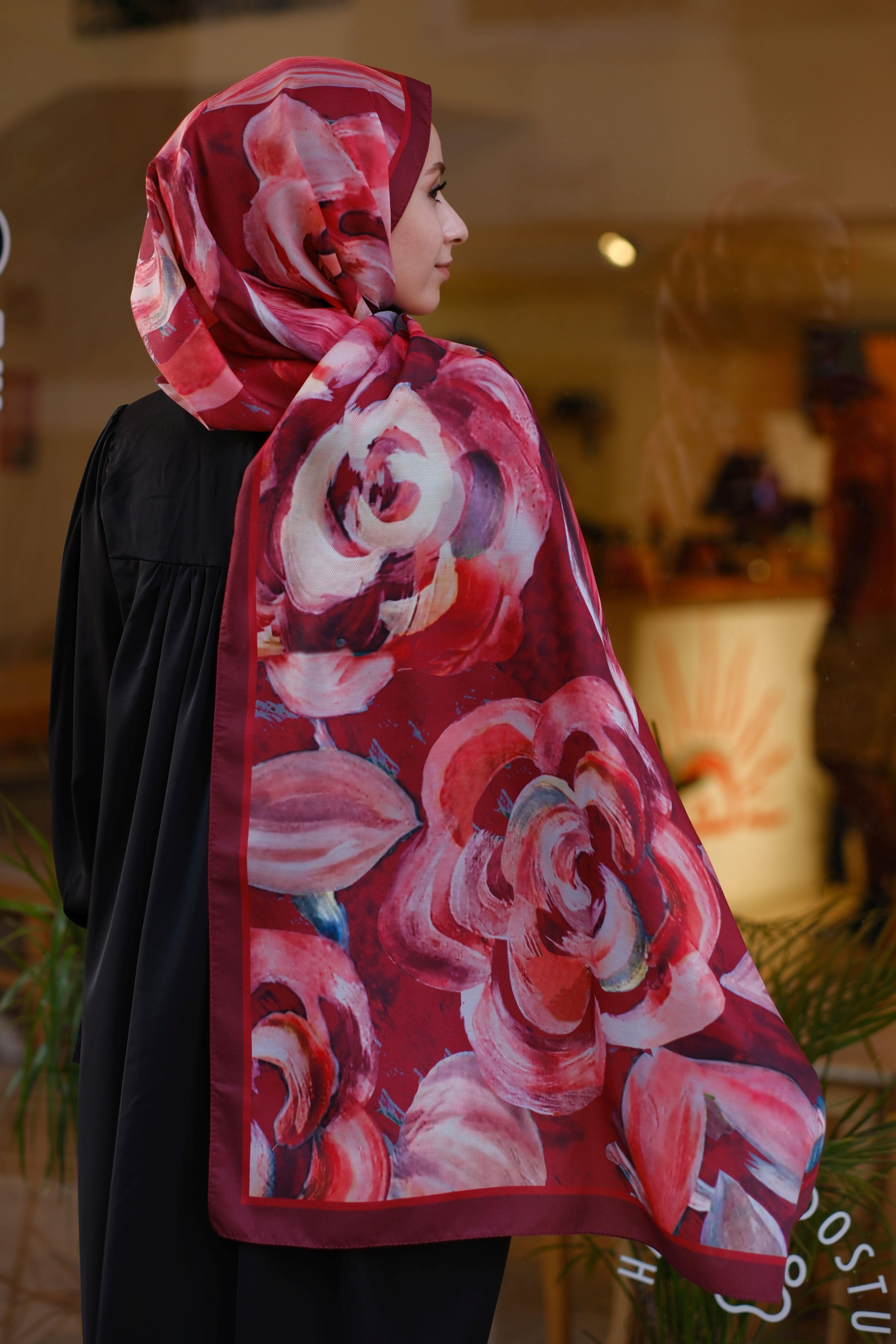 Gül Desenli Şal BORDO