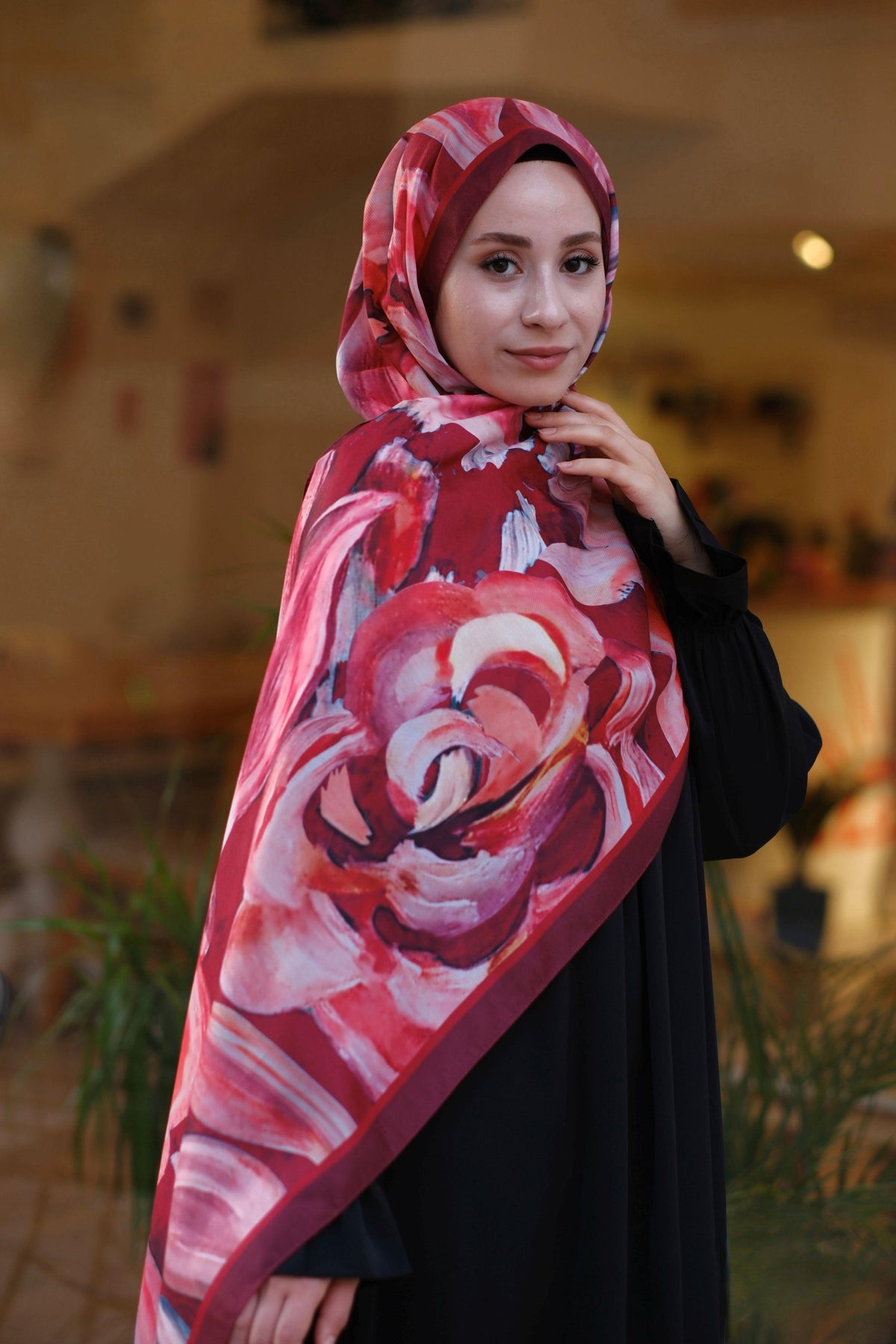 Gül Desenli Şal BORDO