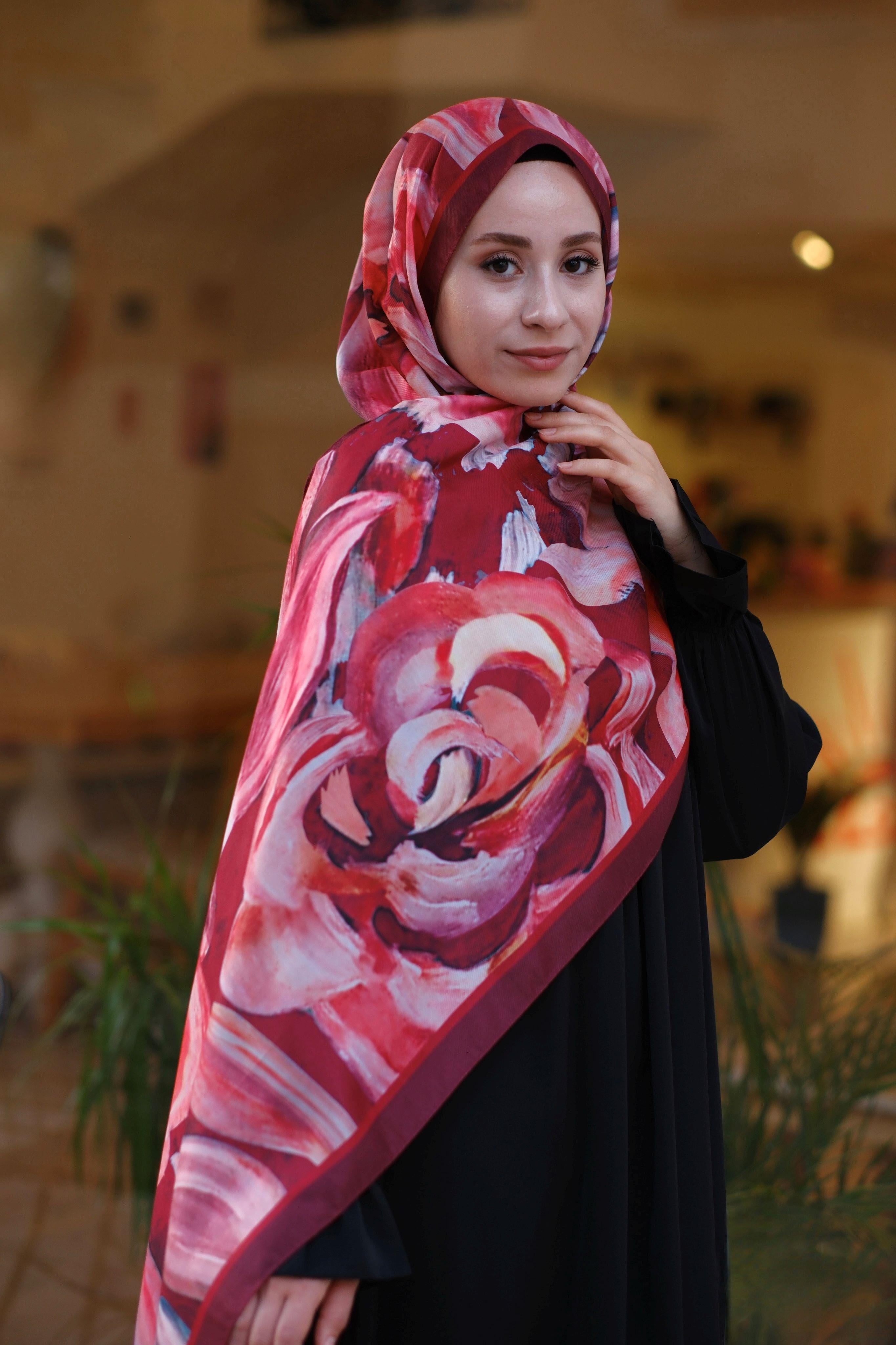 Gül Desenli Şal BORDO