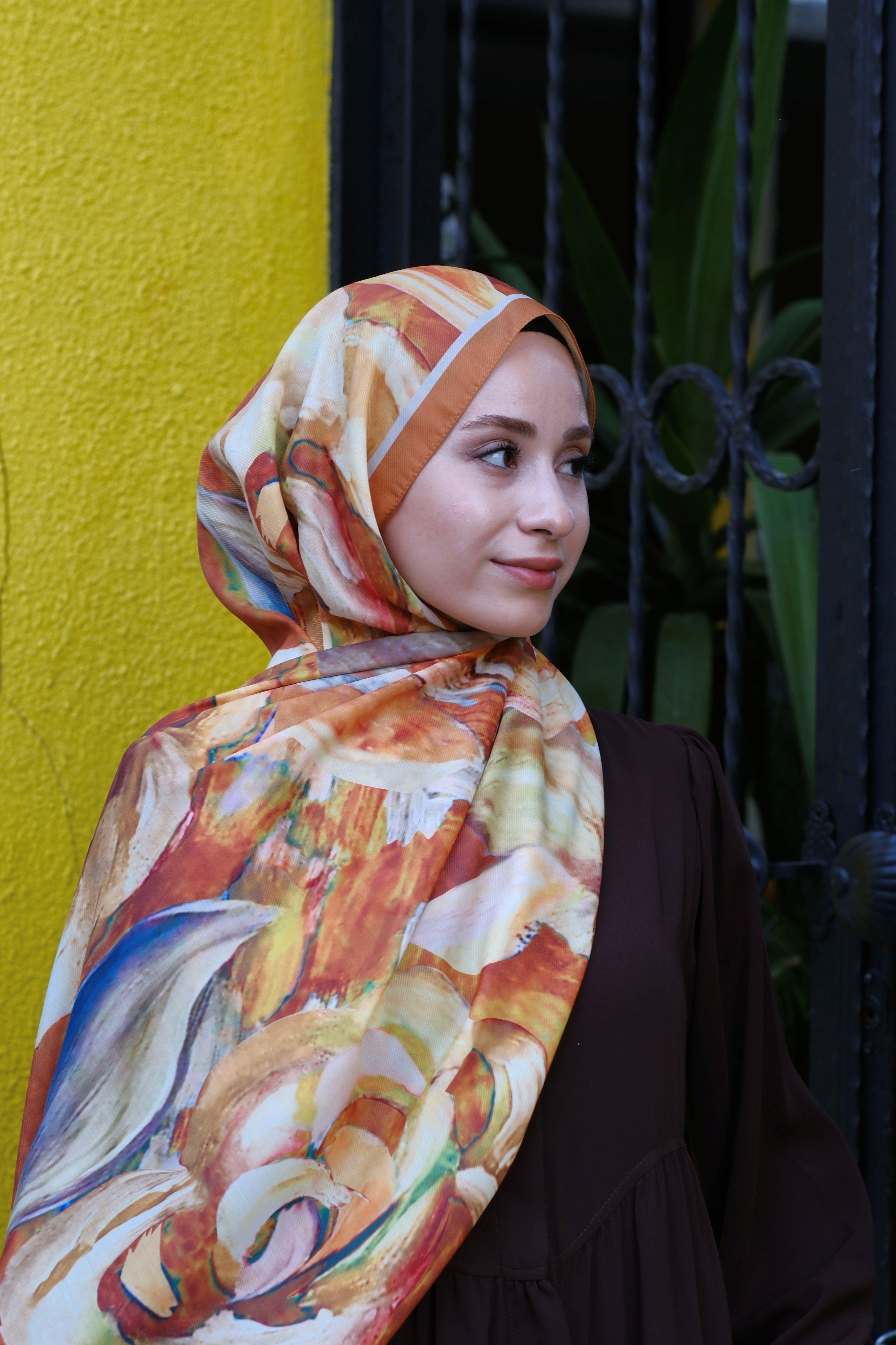 Gül Desenli Şal Hardal