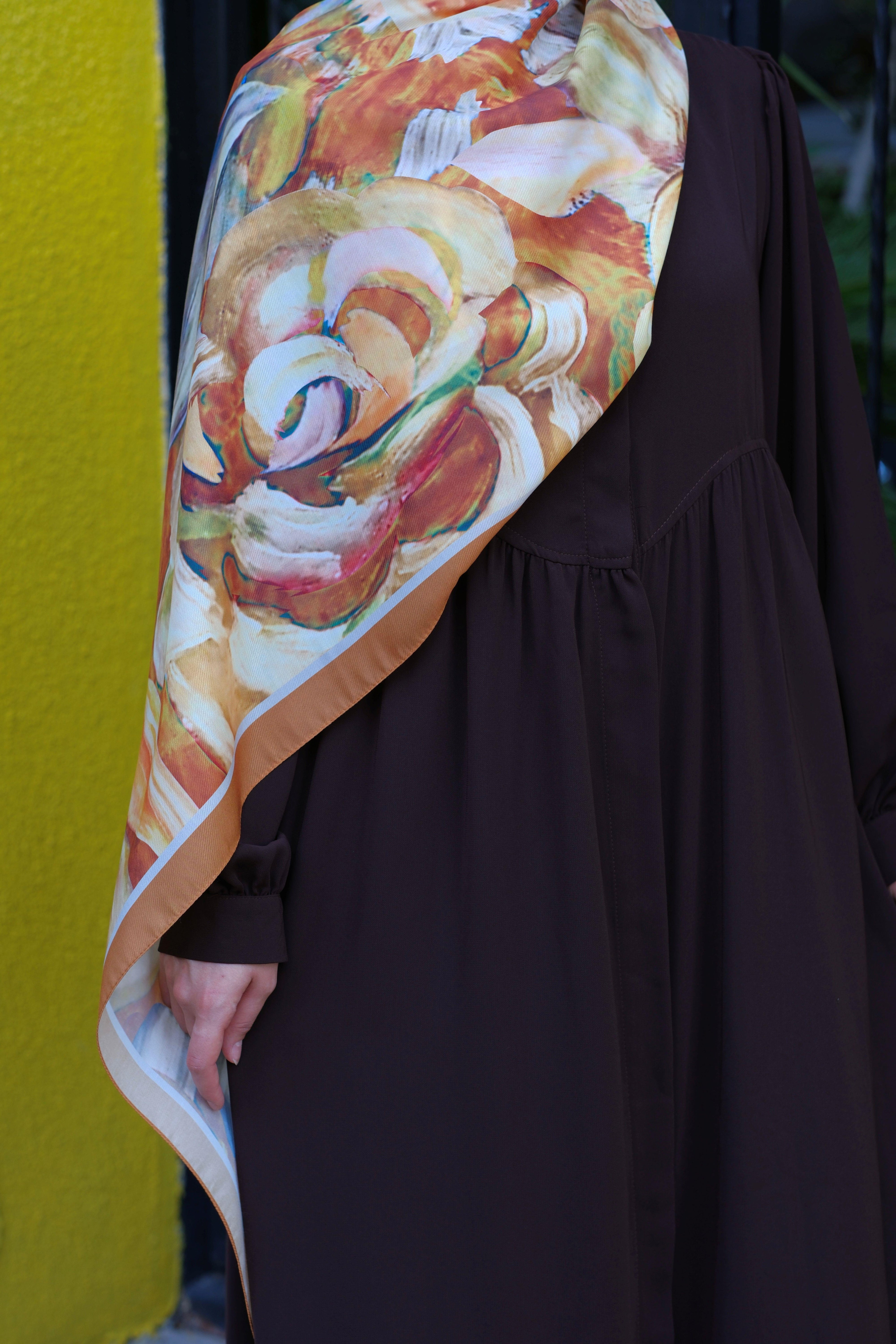 Gül Desenli Şal Hardal