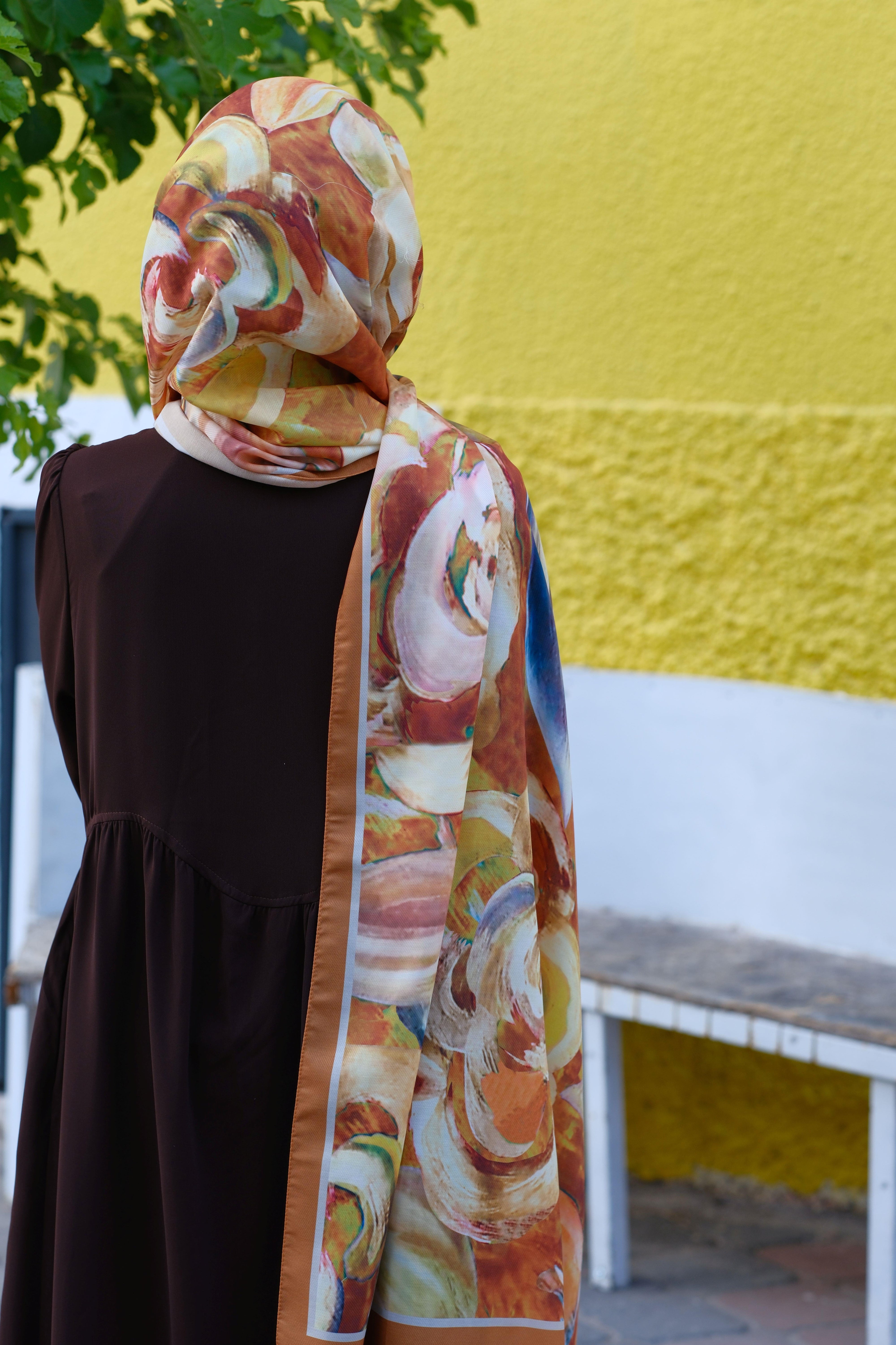 Gül Desenli Şal Hardal