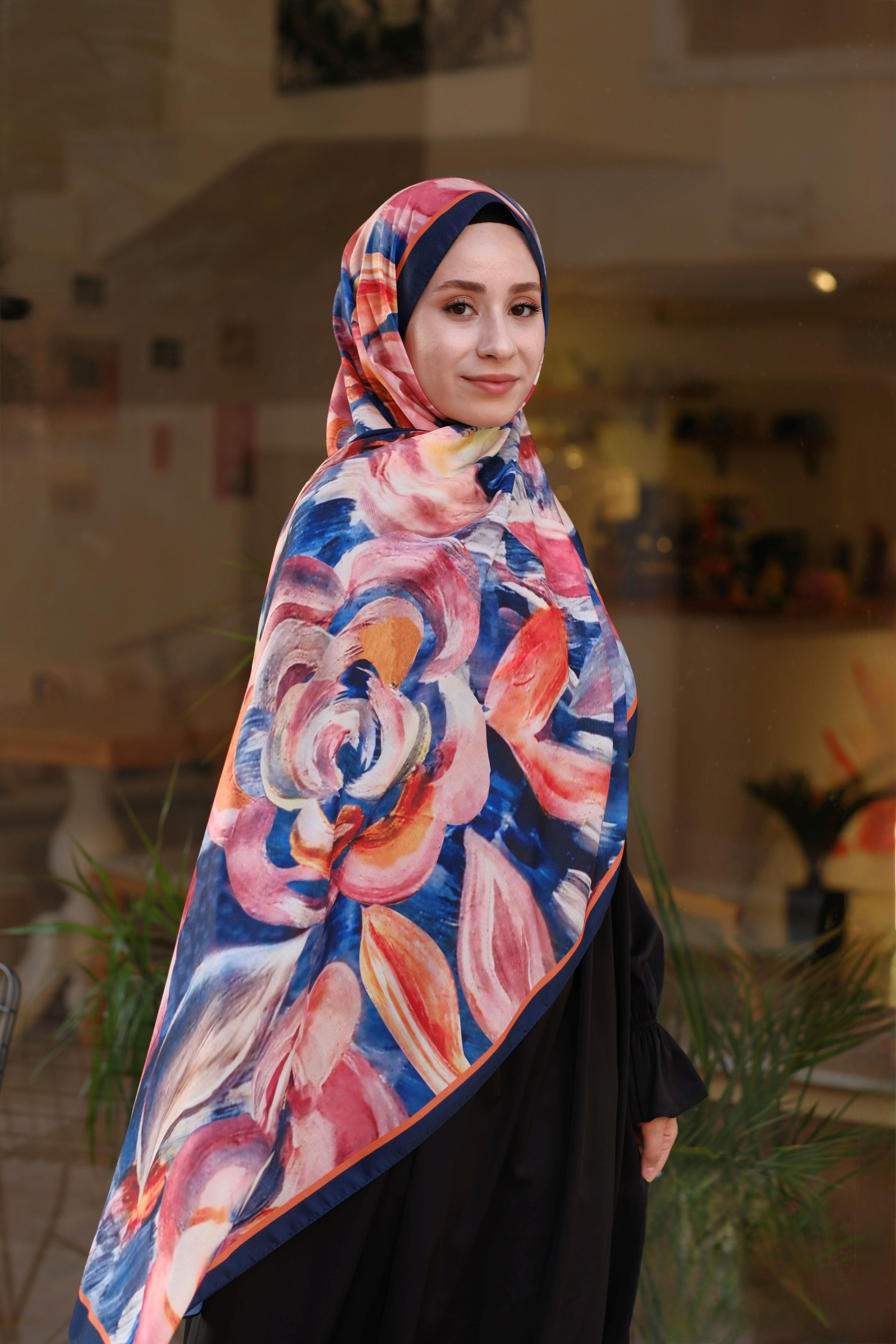 Gül Desenli Şal LACİVERT