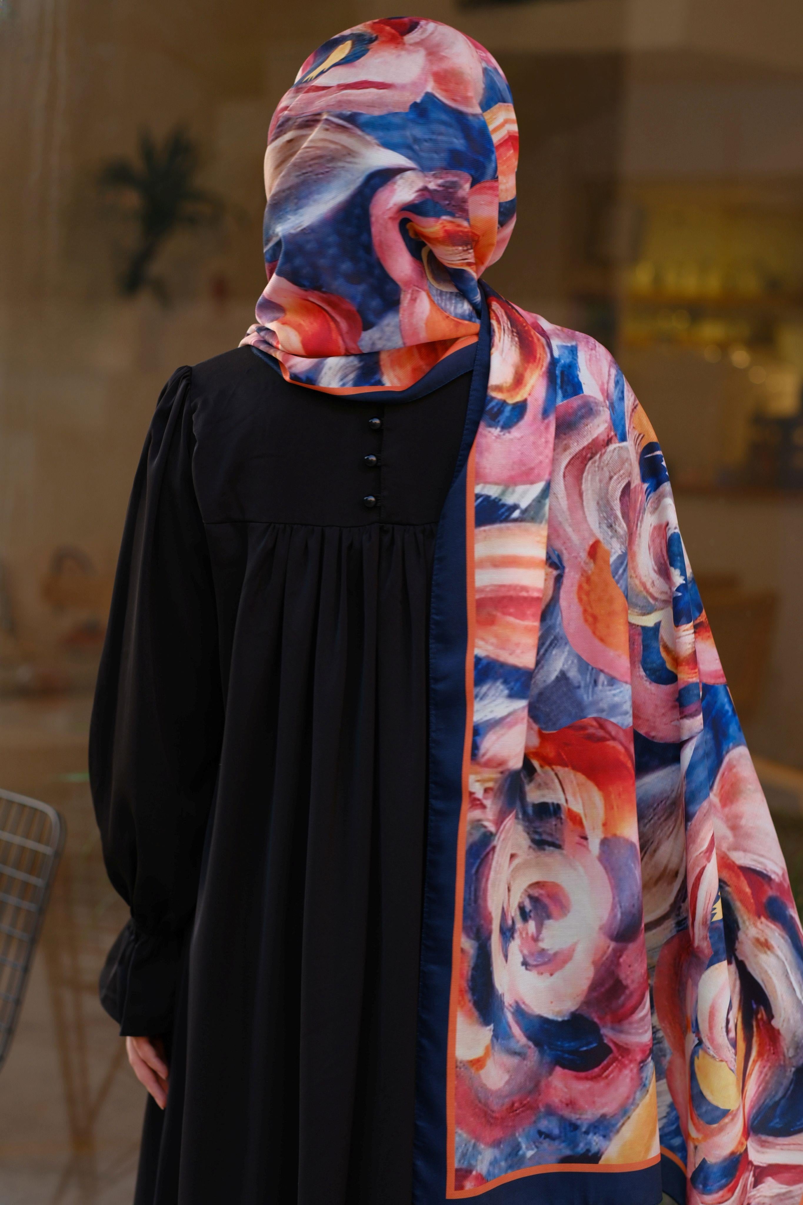 Gül Desenli Şal LACİVERT