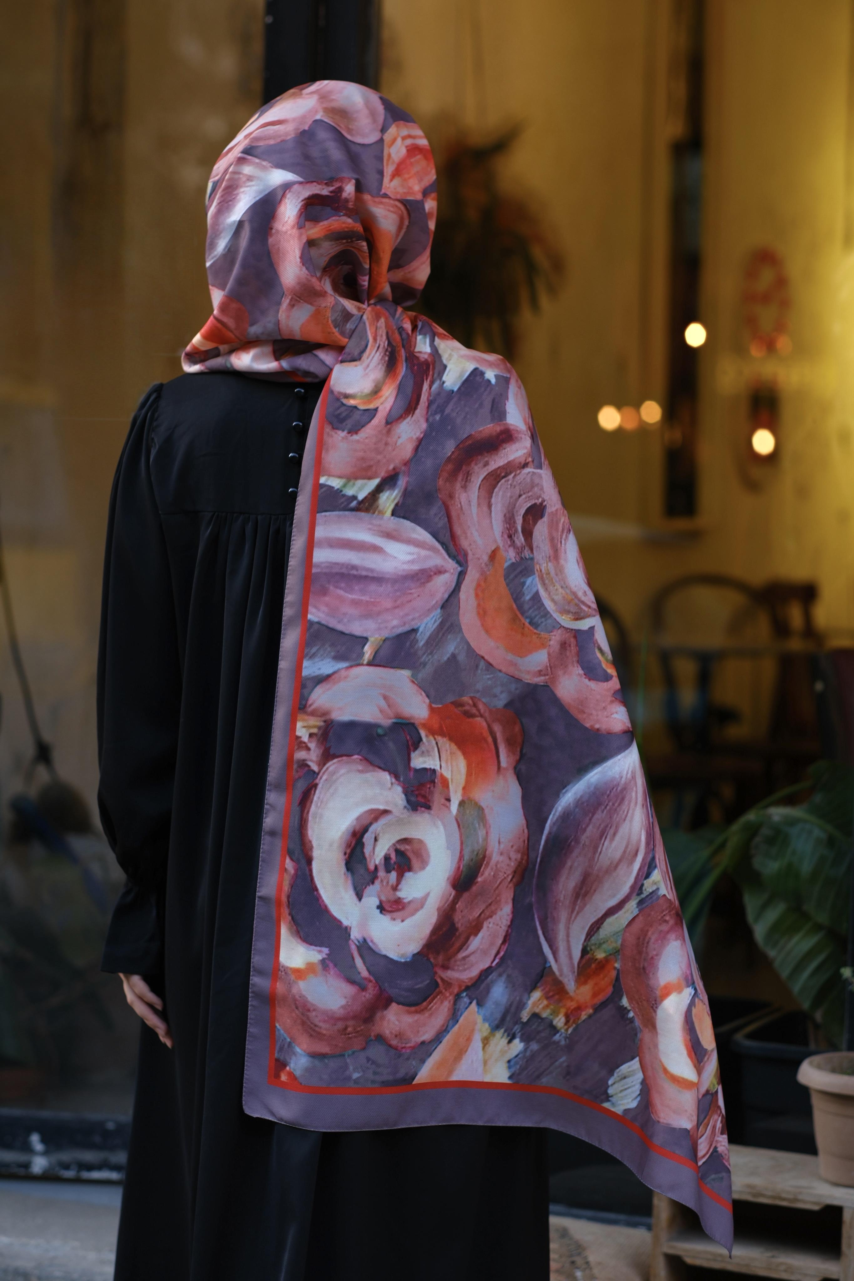 Gül Desenli Şal VİZON