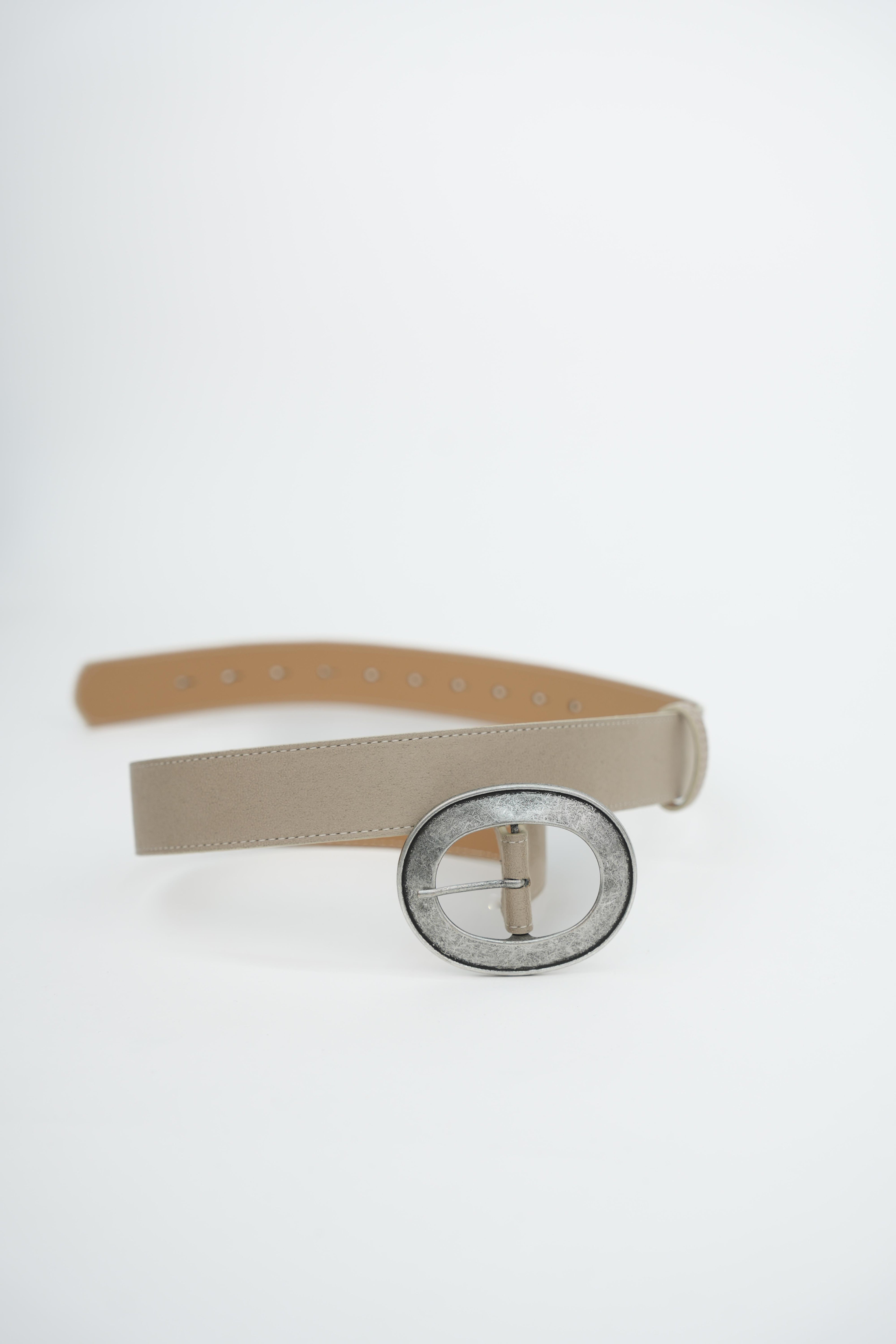 Gümüş Oval Tokalı Kemer KREM