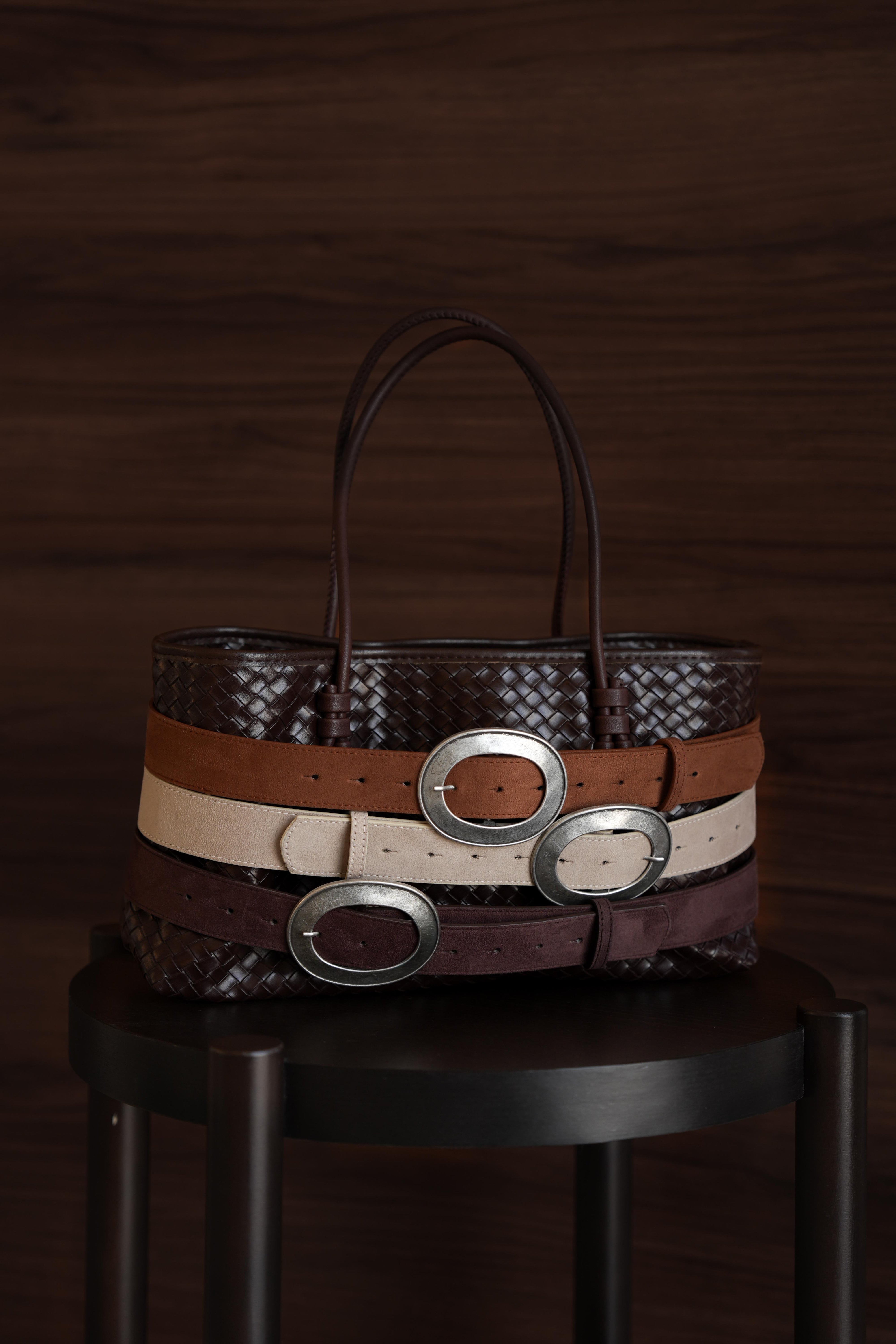 Gümüş Oval Tokalı Kemer KREM