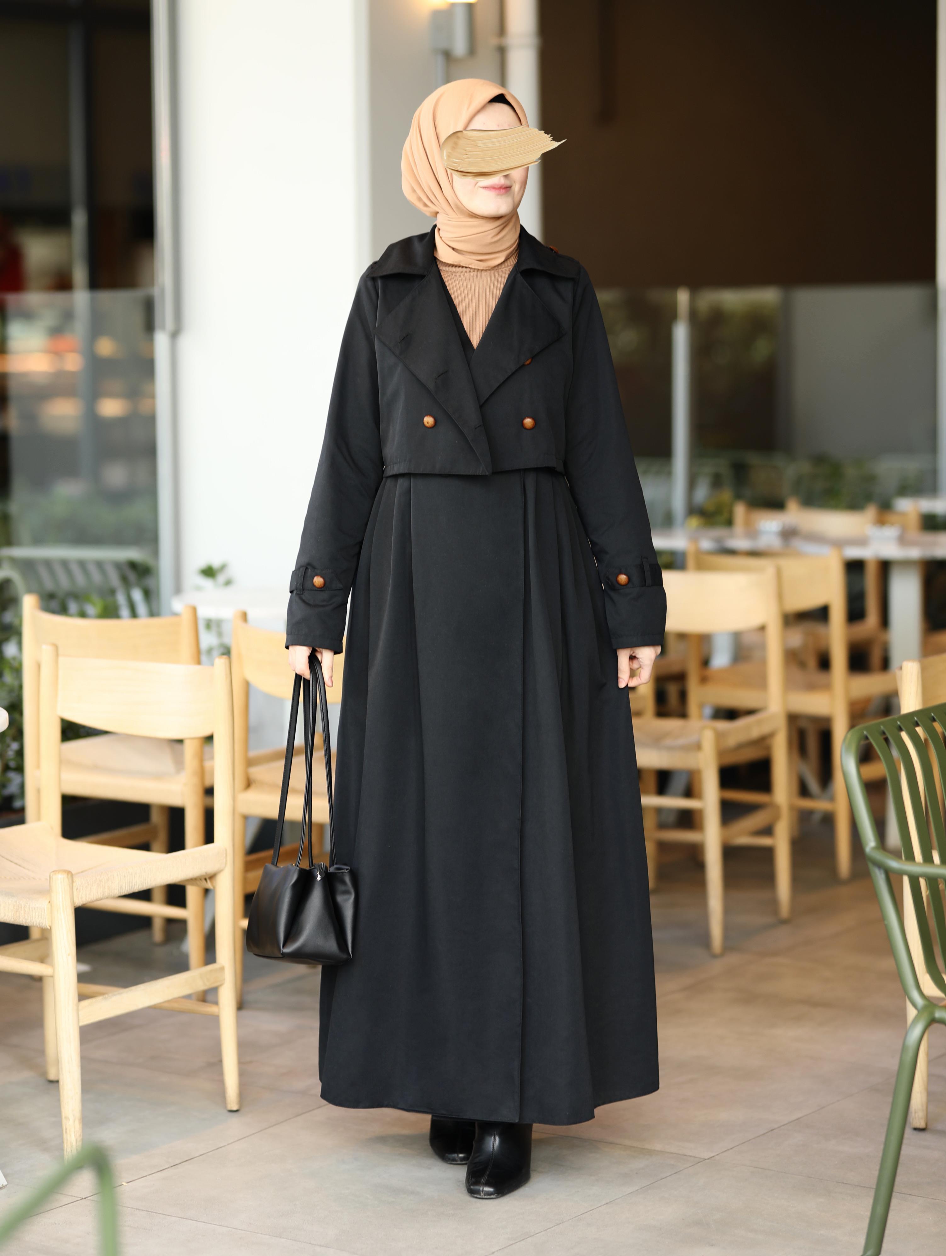 Jileli Trençkot SİYAH