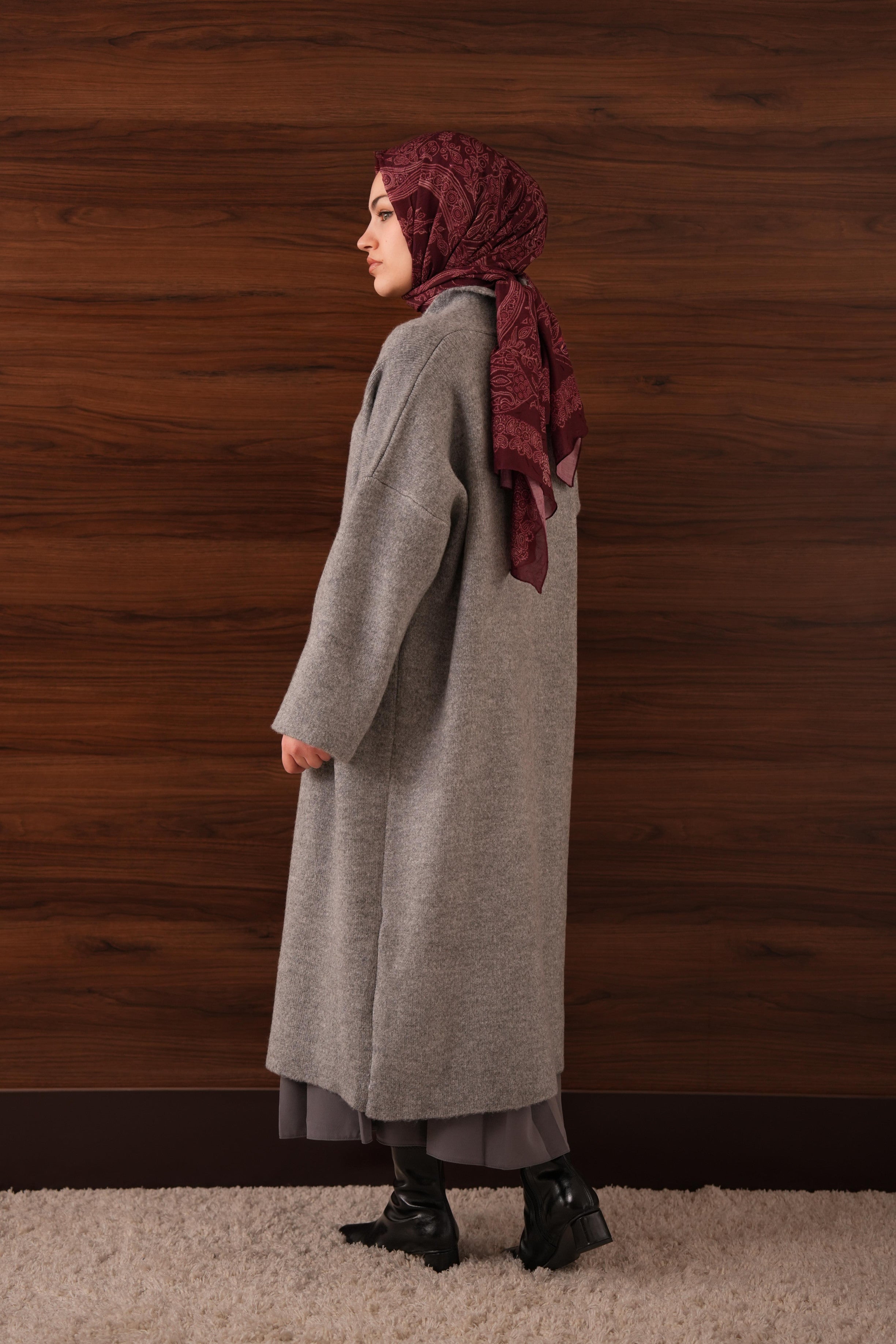 Kaşmir Dokulu Uzun Hırka GRİ