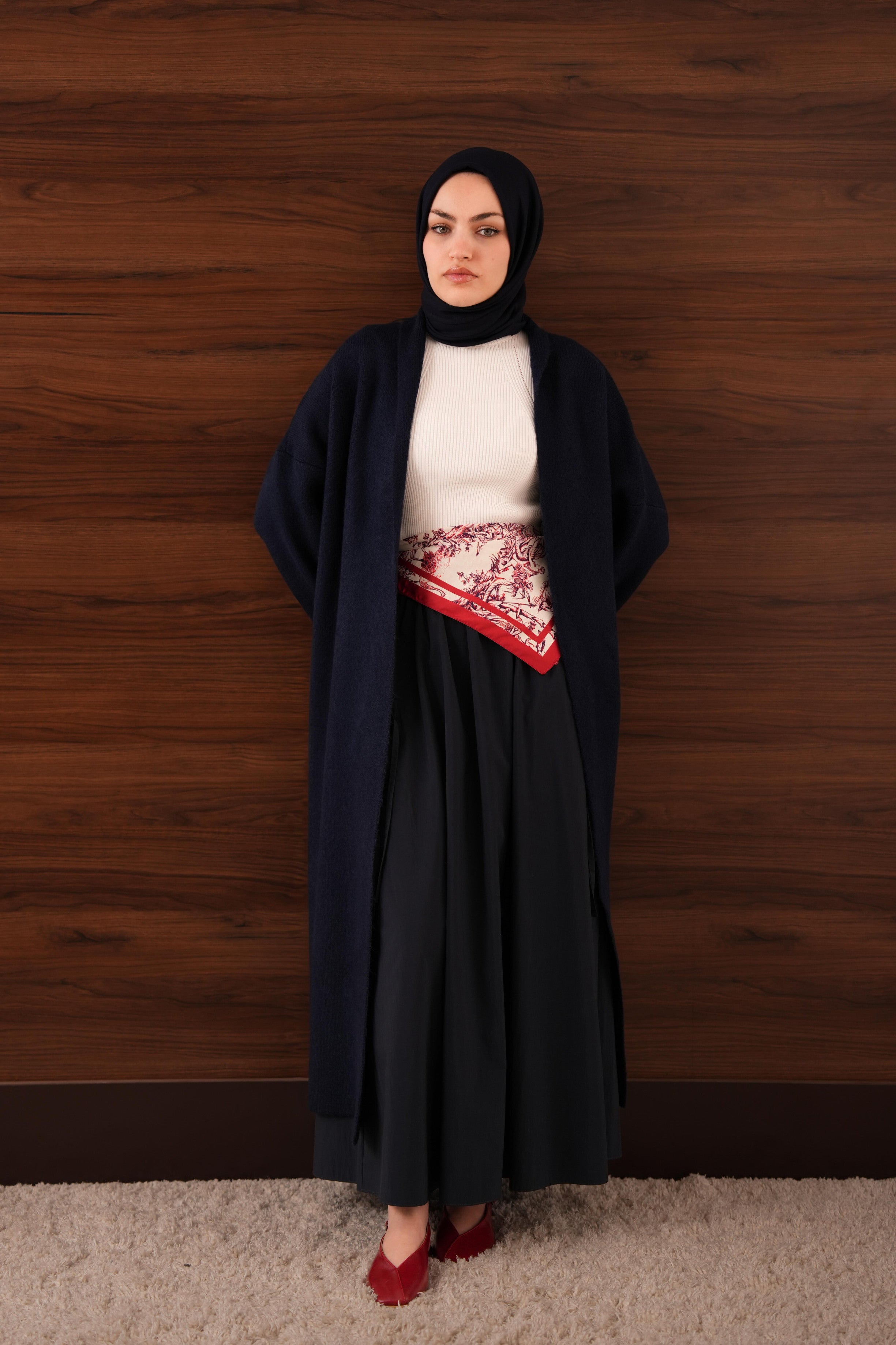 Kaşmir Dokulu Uzun Hırka LACİVERT