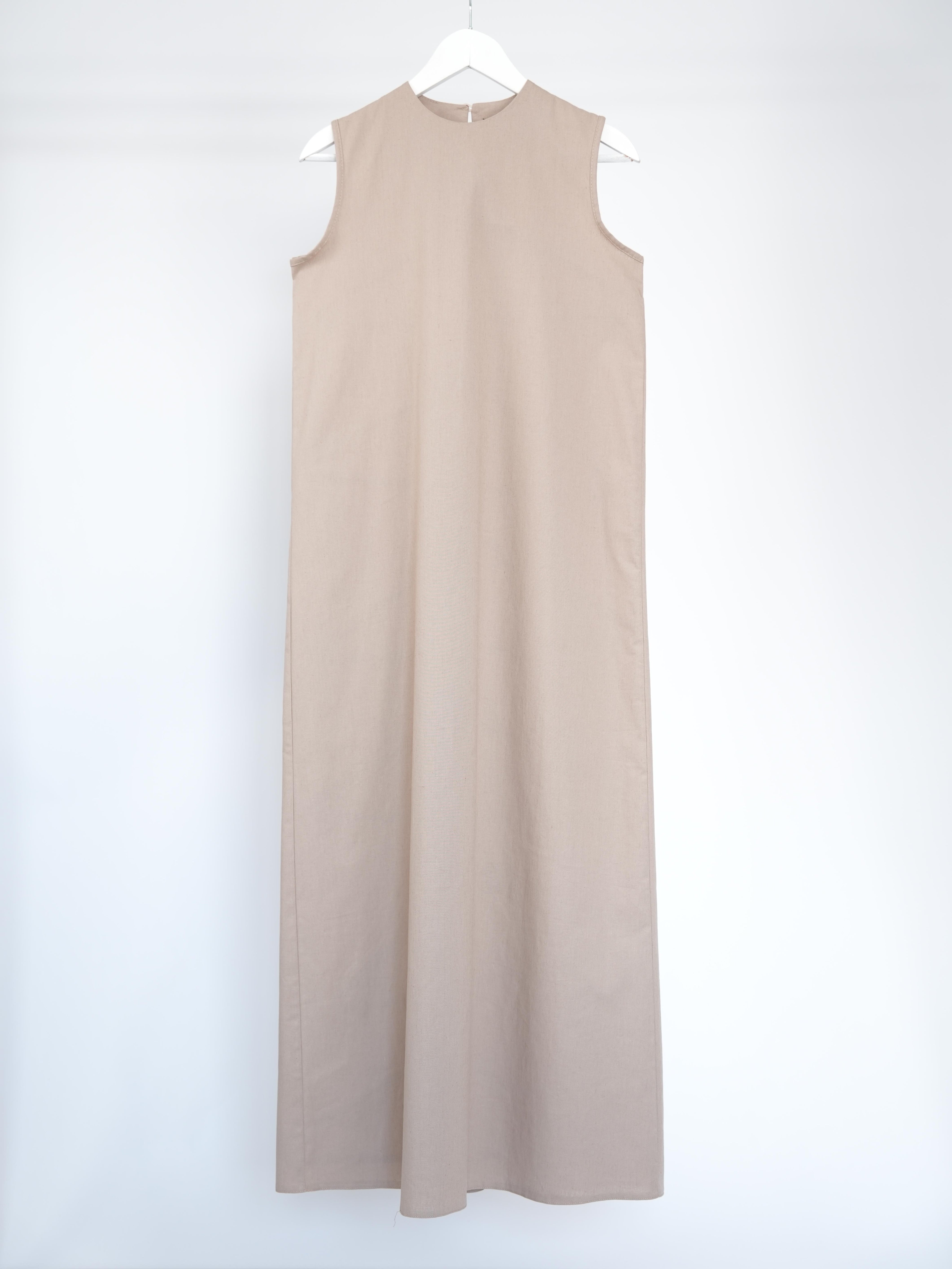 Pamuk Keten Kolsuz Elbise BEJ