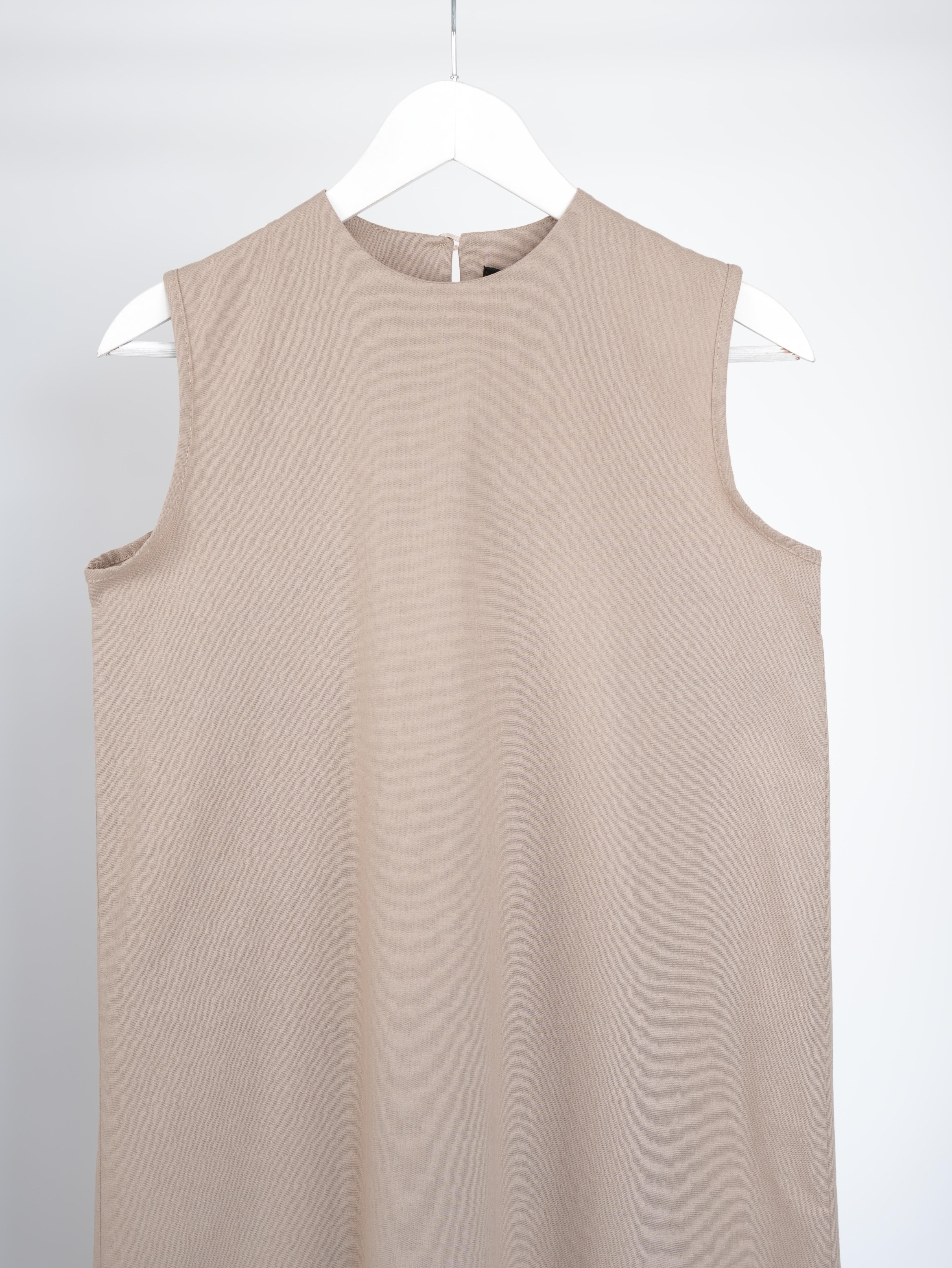 Pamuk Keten Kolsuz Elbise BEJ