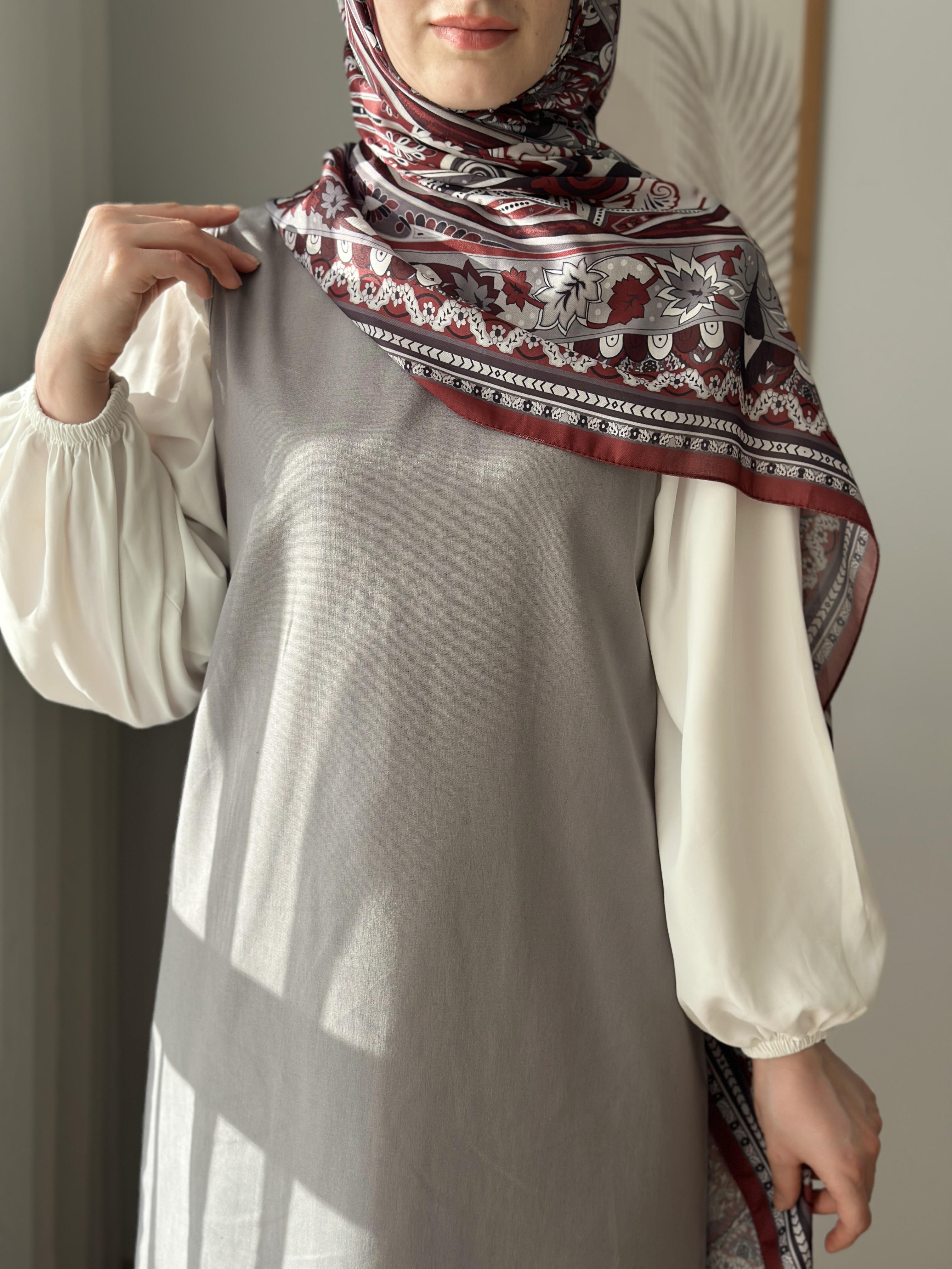 Pamuk Keten Kolsuz Elbise GRİ