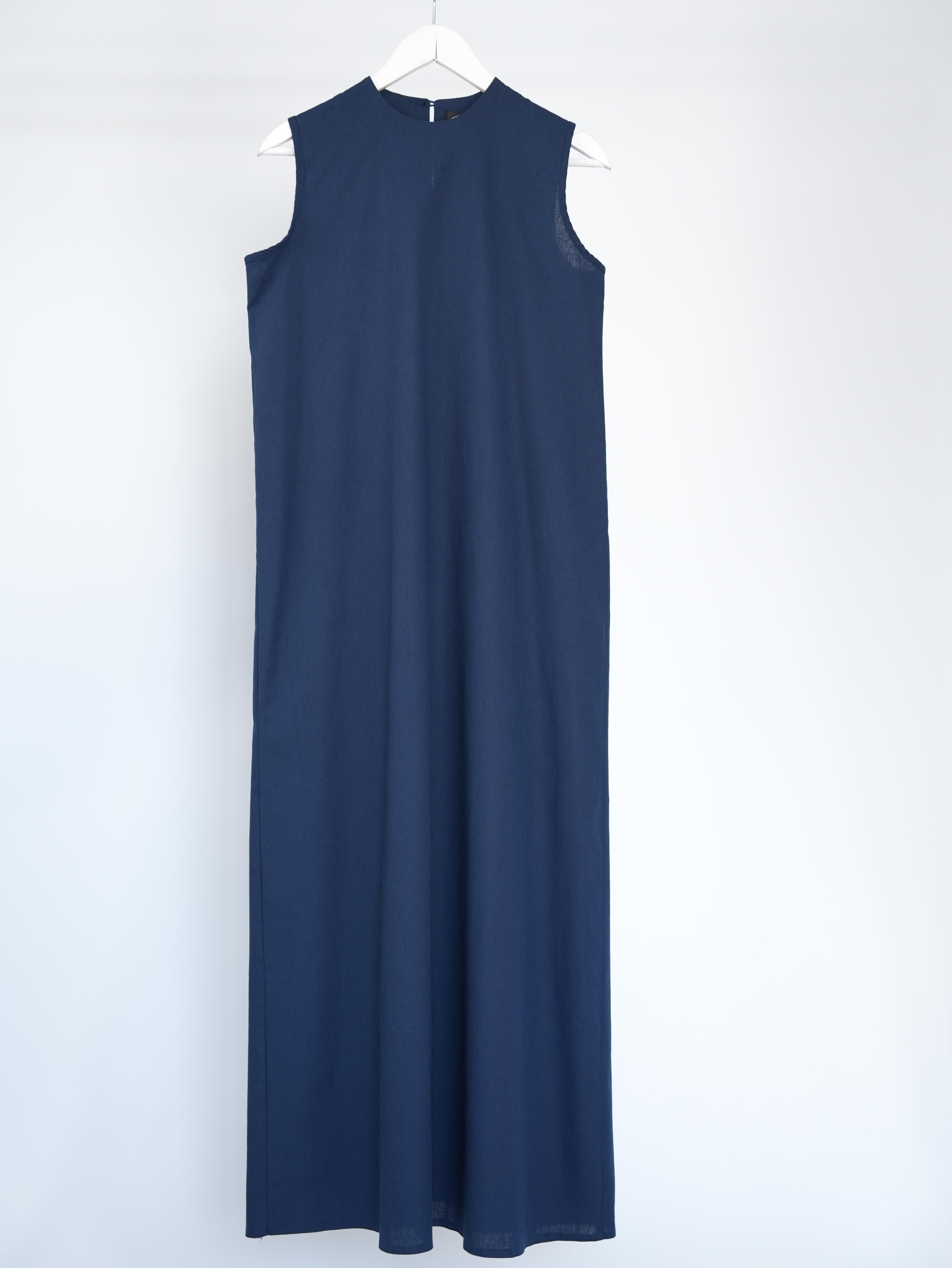 Pamuk Keten Kolsuz Elbise LACİVERT