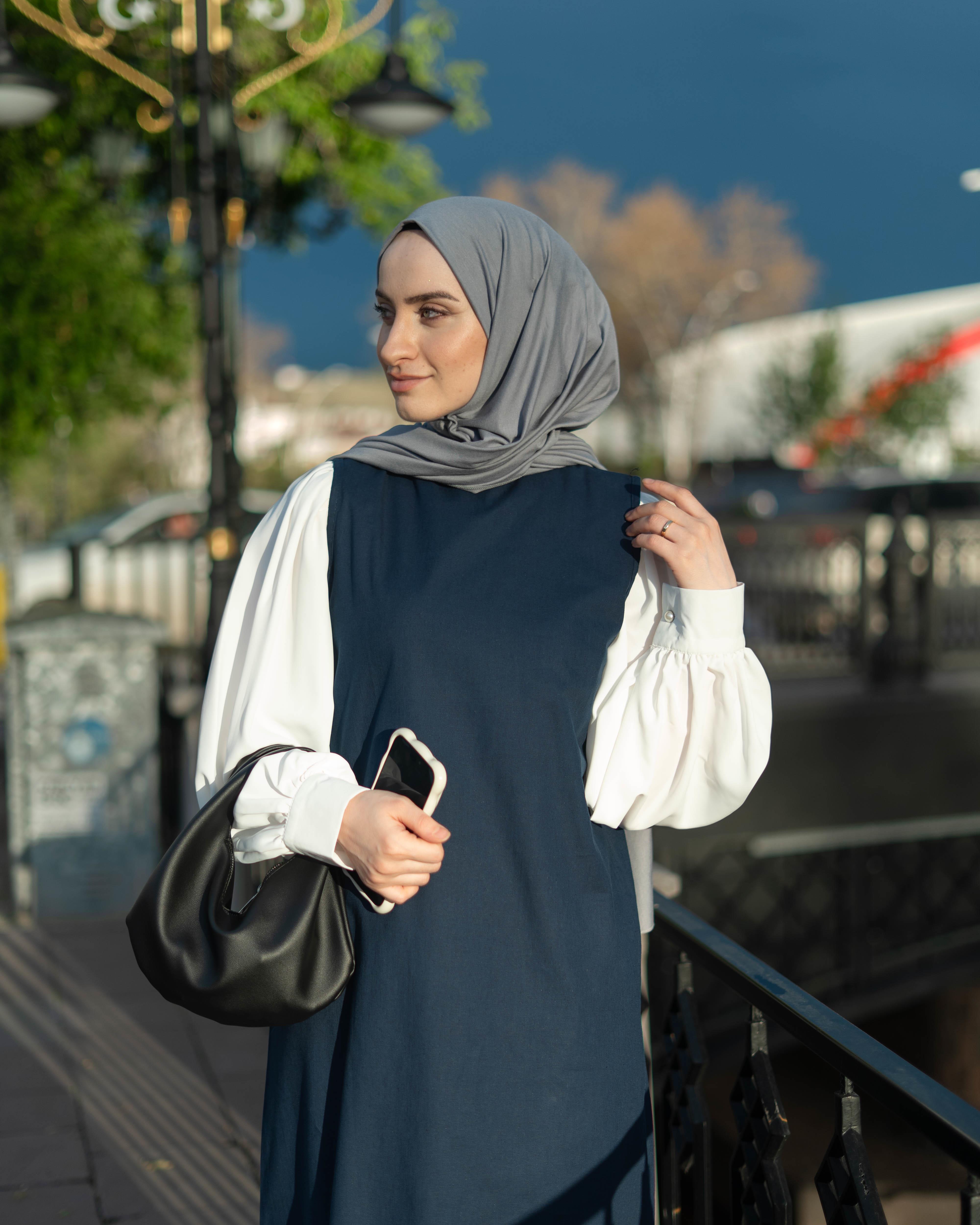 Pamuk Keten Kolsuz Elbise LACİVERT