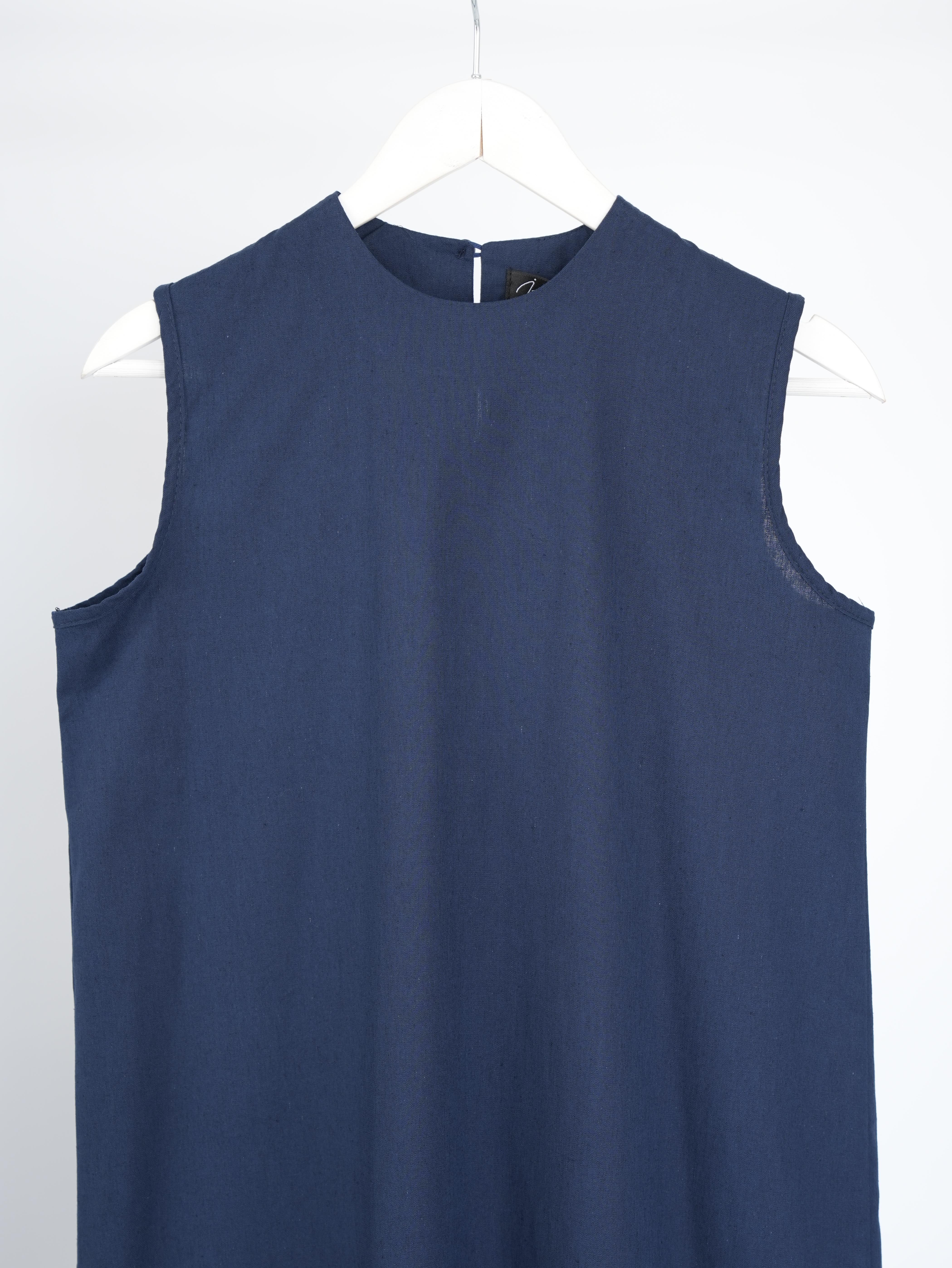 Pamuk Keten Kolsuz Elbise LACİVERT