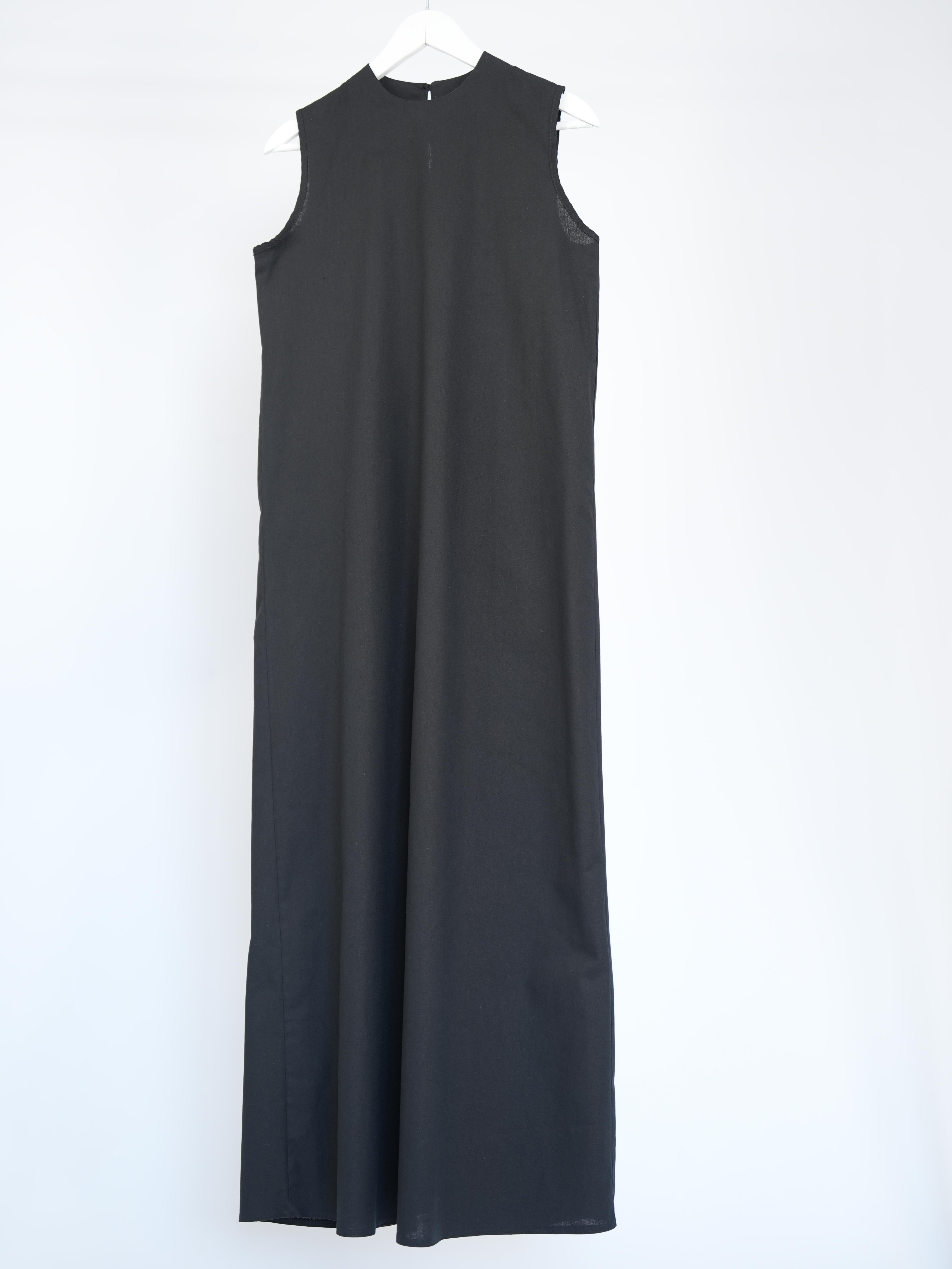 Pamuk Keten Kolsuz Elbise Siyah