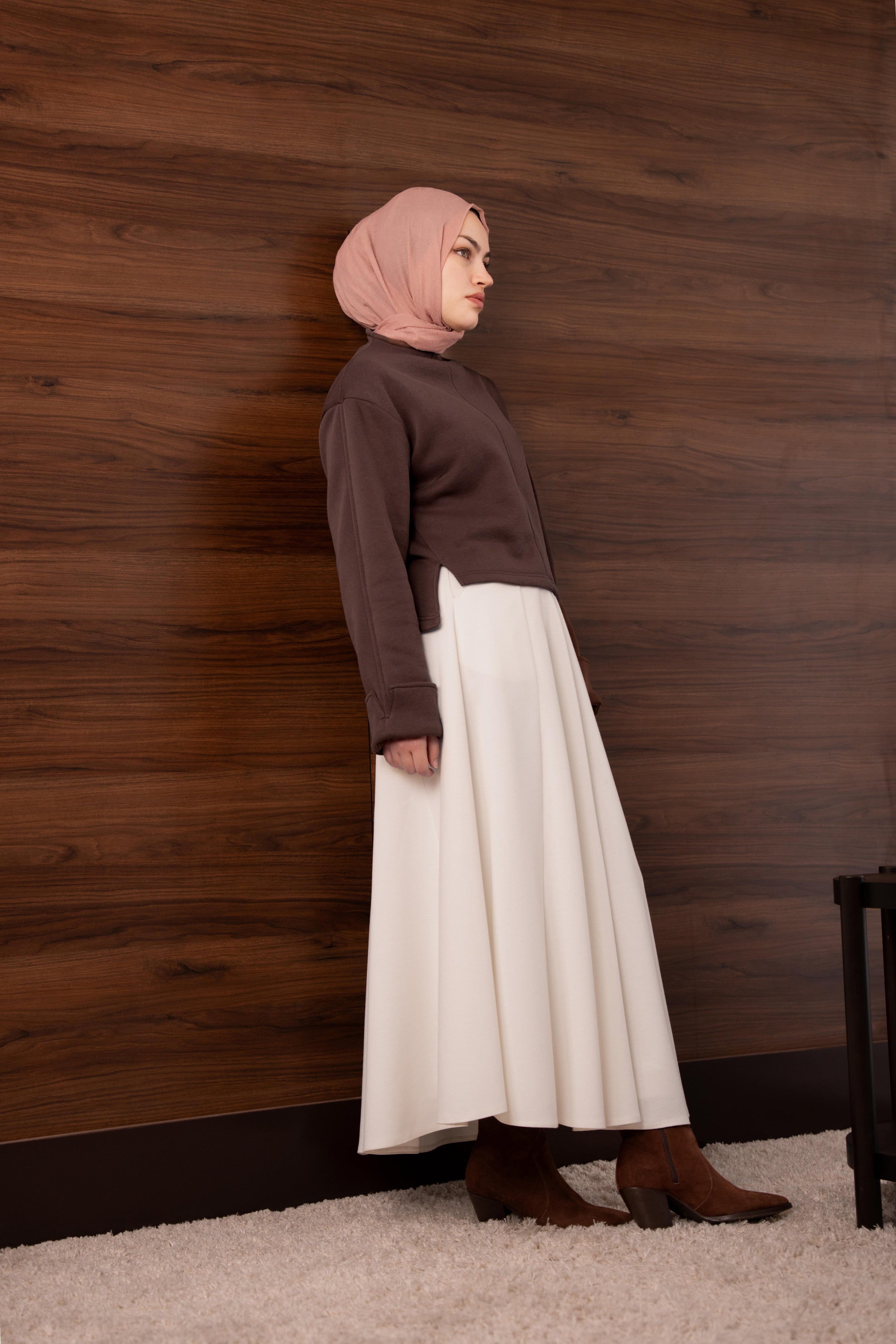 Manşetli Yırtmaç Detaylı Sweatshirt KAHVERENGİ